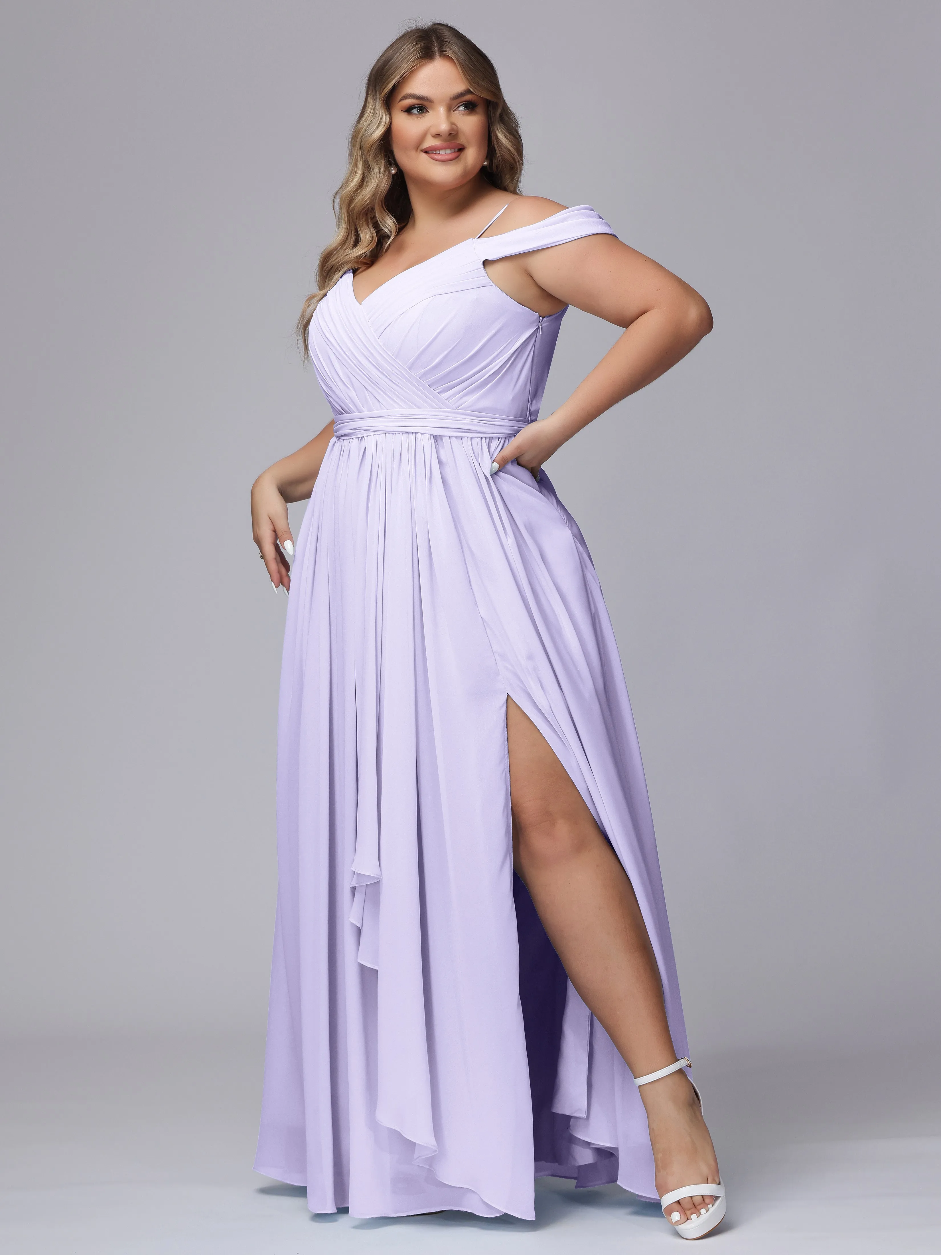 Off The Shoulder Chiffon Plus Size  Long Bridesmaid Dresses