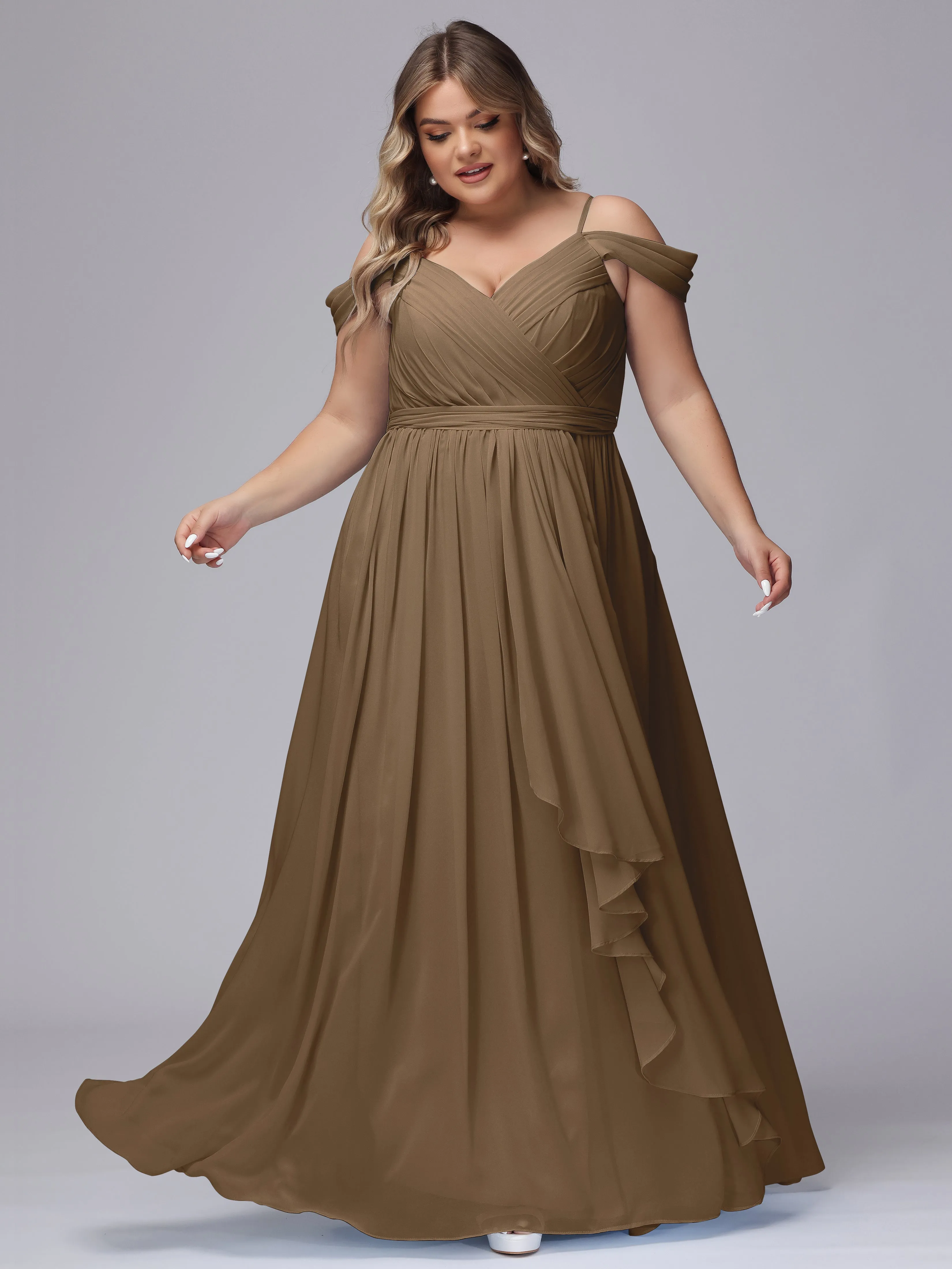 Off The Shoulder Chiffon Plus Size  Long Bridesmaid Dresses