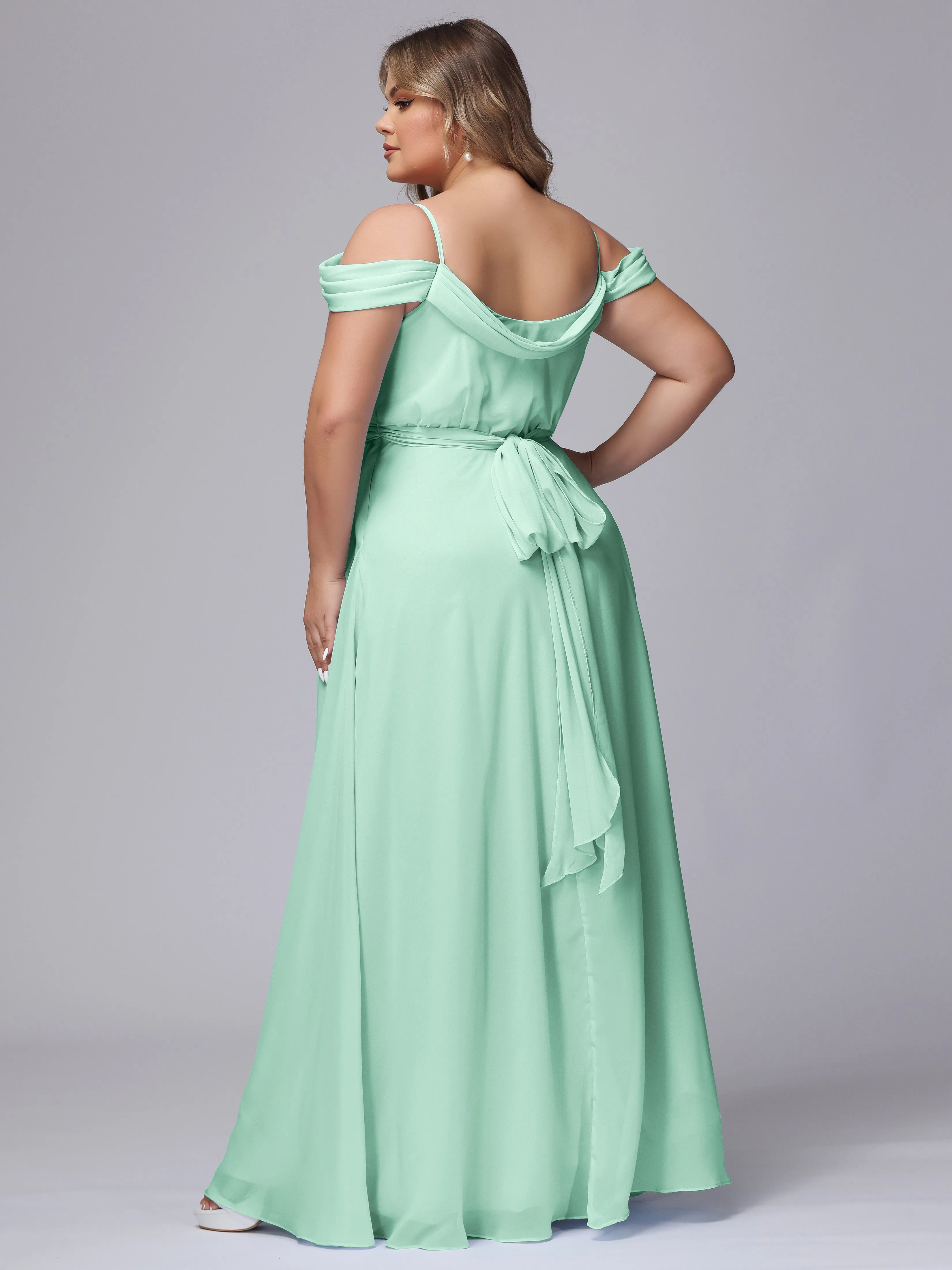 Off The Shoulder Chiffon Plus Size  Long Bridesmaid Dresses