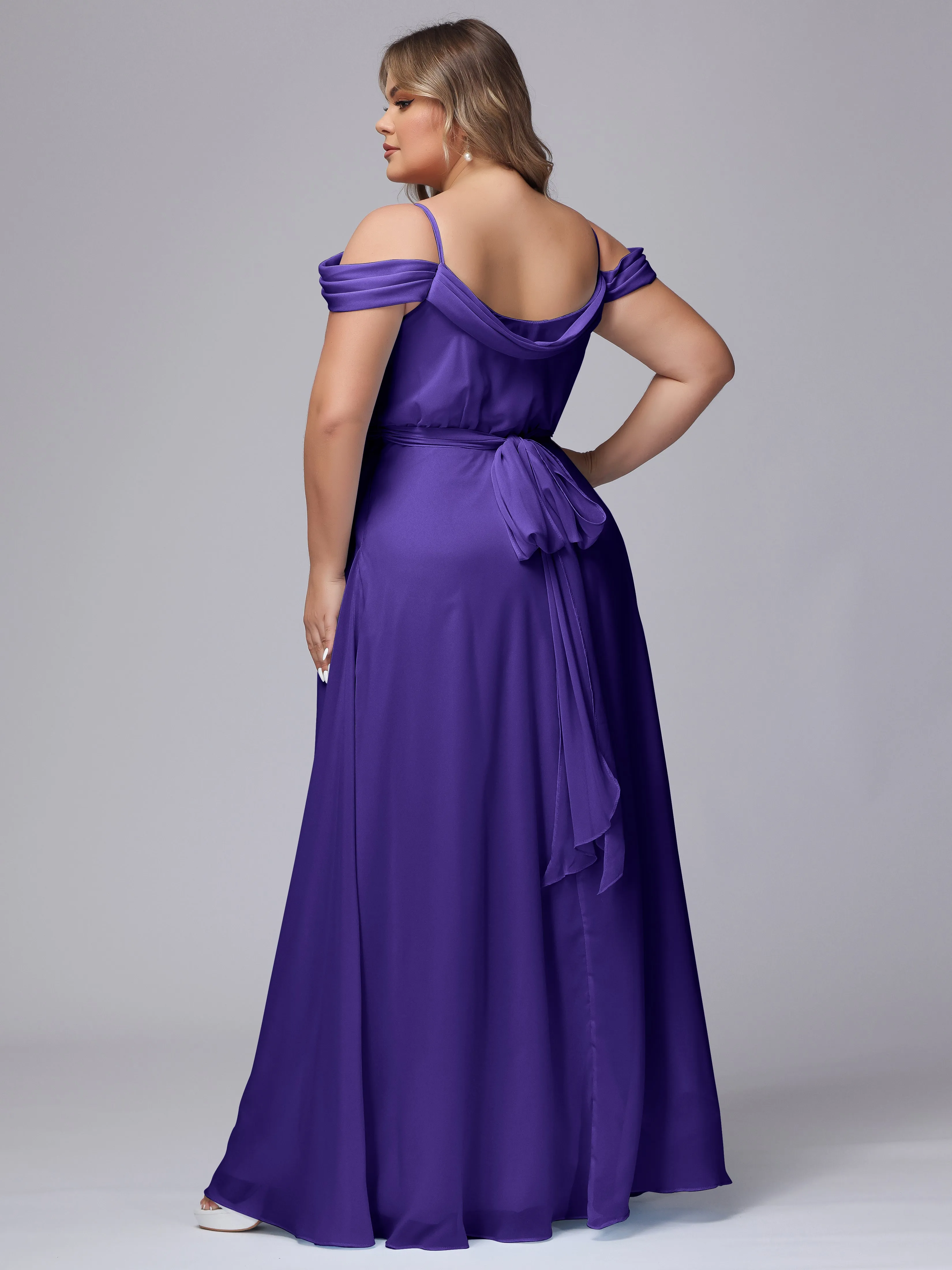 Off The Shoulder Chiffon Plus Size  Long Bridesmaid Dresses