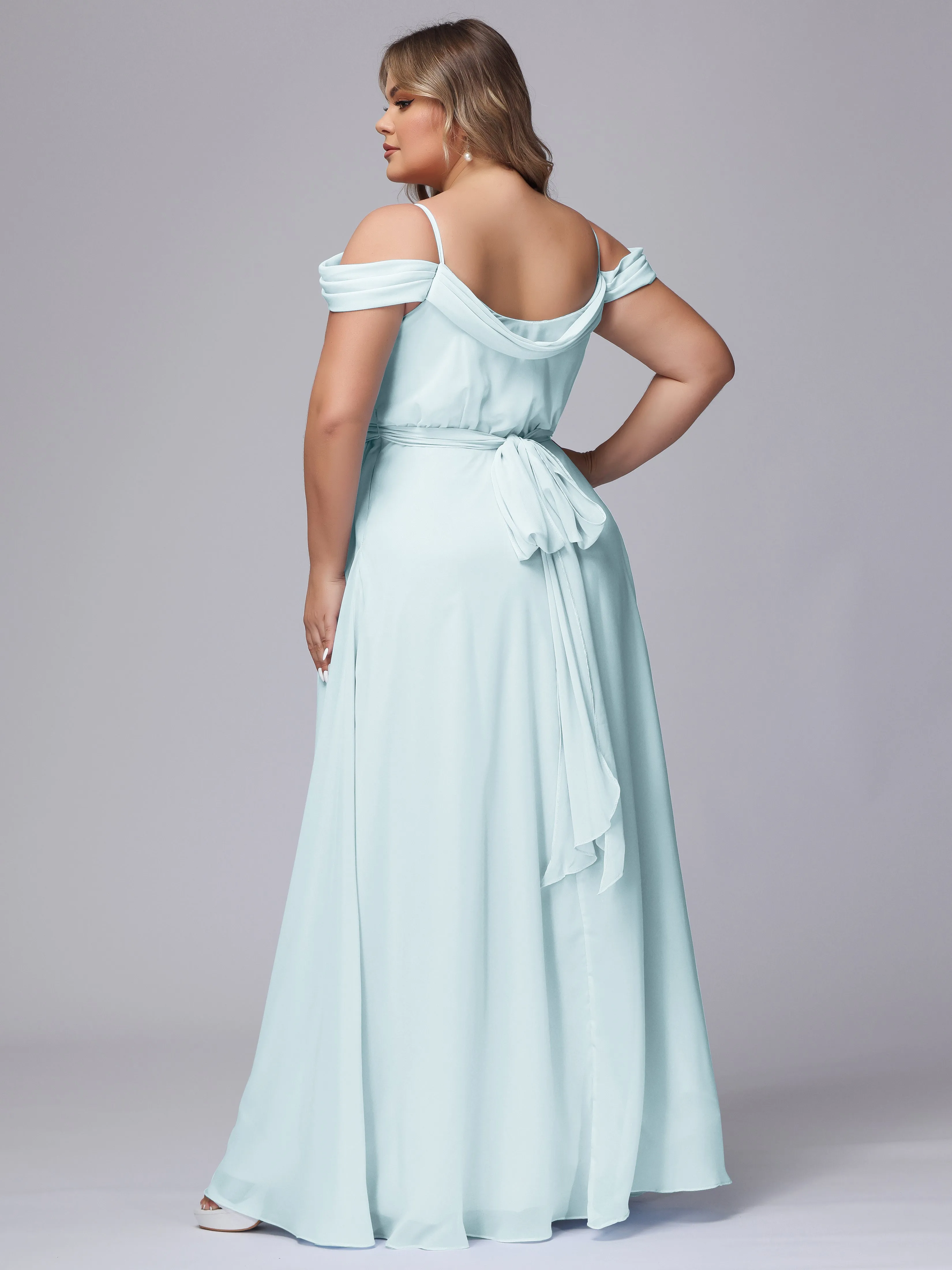 Off The Shoulder Chiffon Plus Size  Long Bridesmaid Dresses
