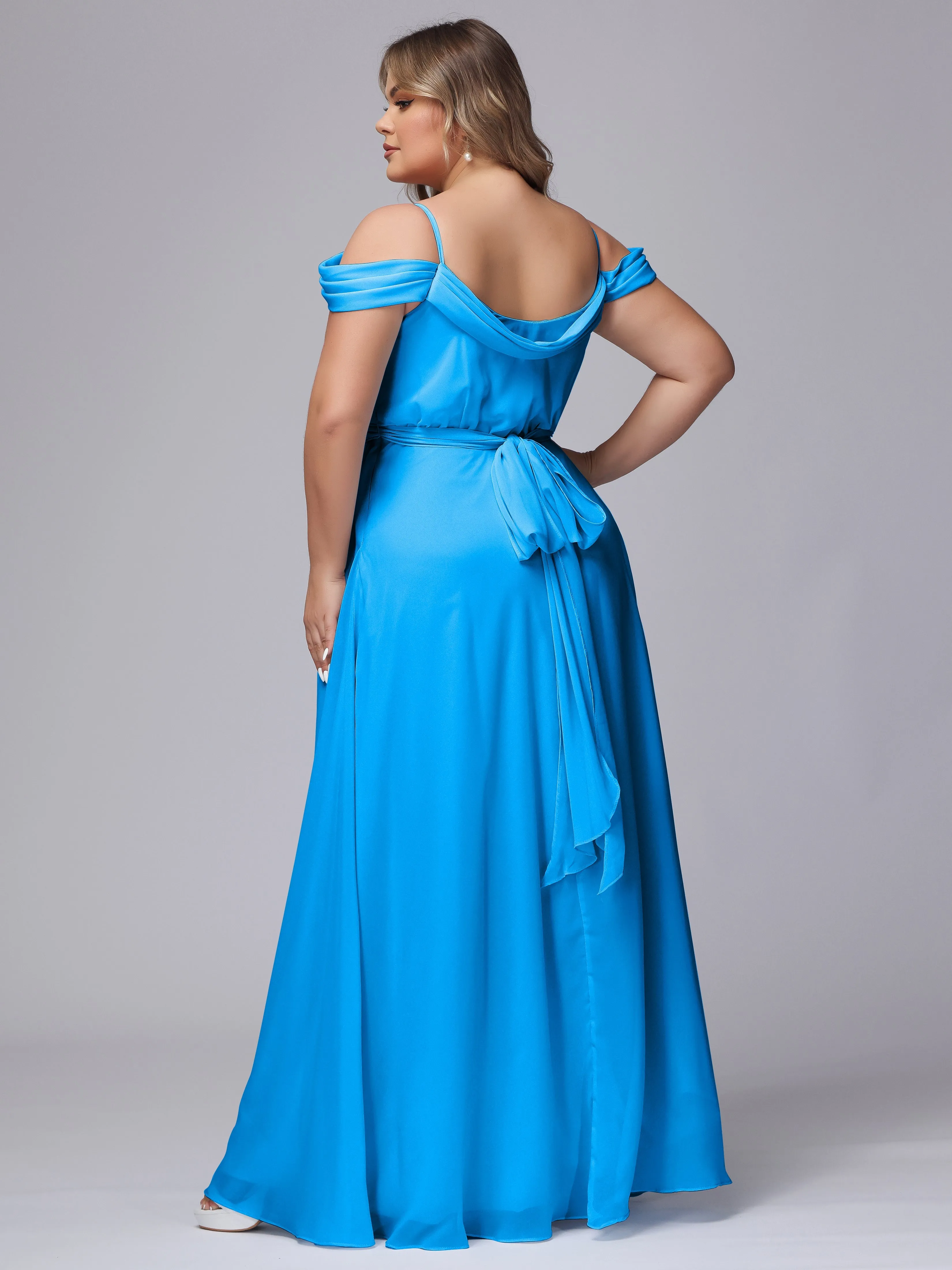 Off The Shoulder Chiffon Plus Size  Long Bridesmaid Dresses