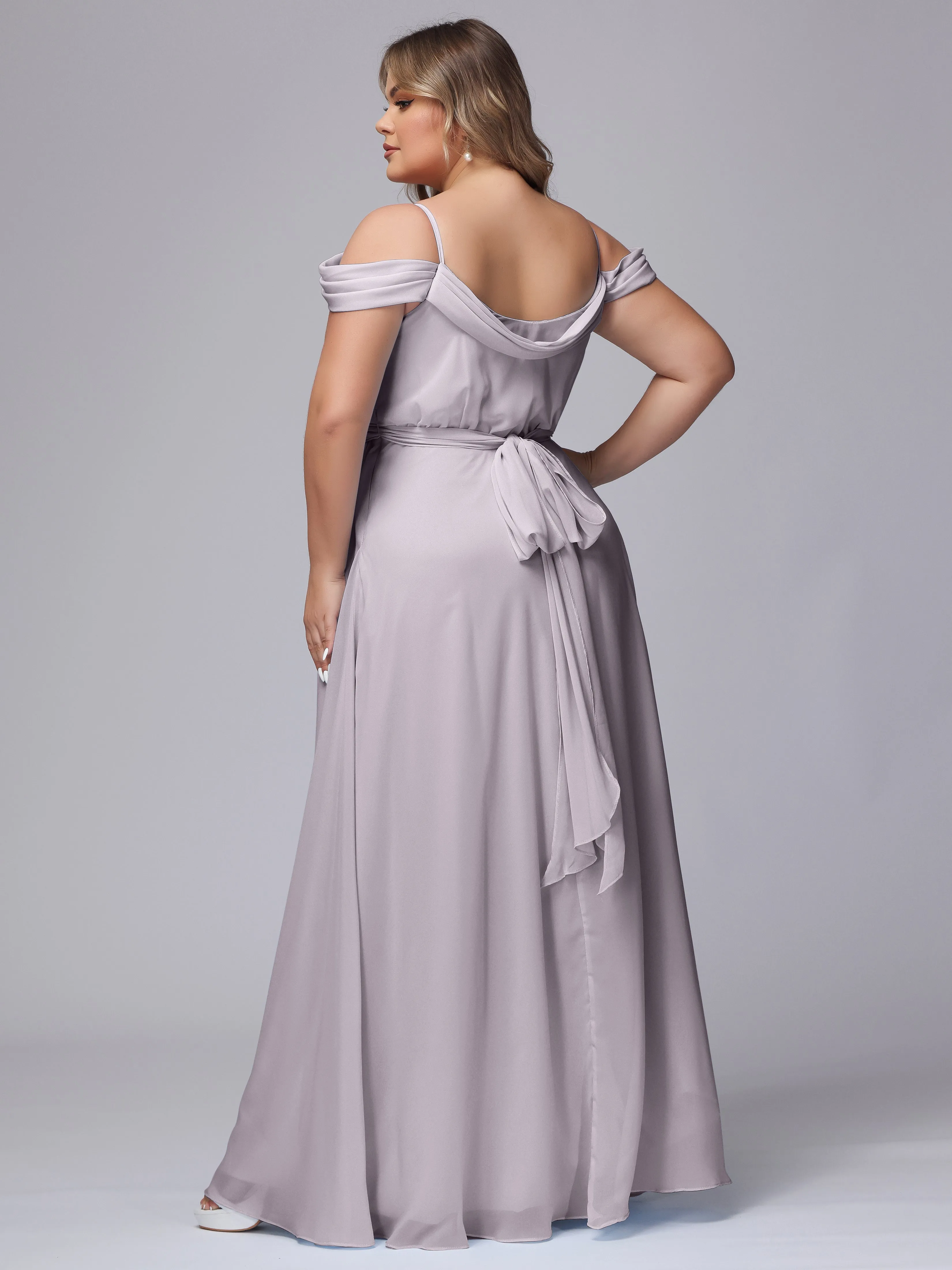 Off The Shoulder Chiffon Plus Size  Long Bridesmaid Dresses