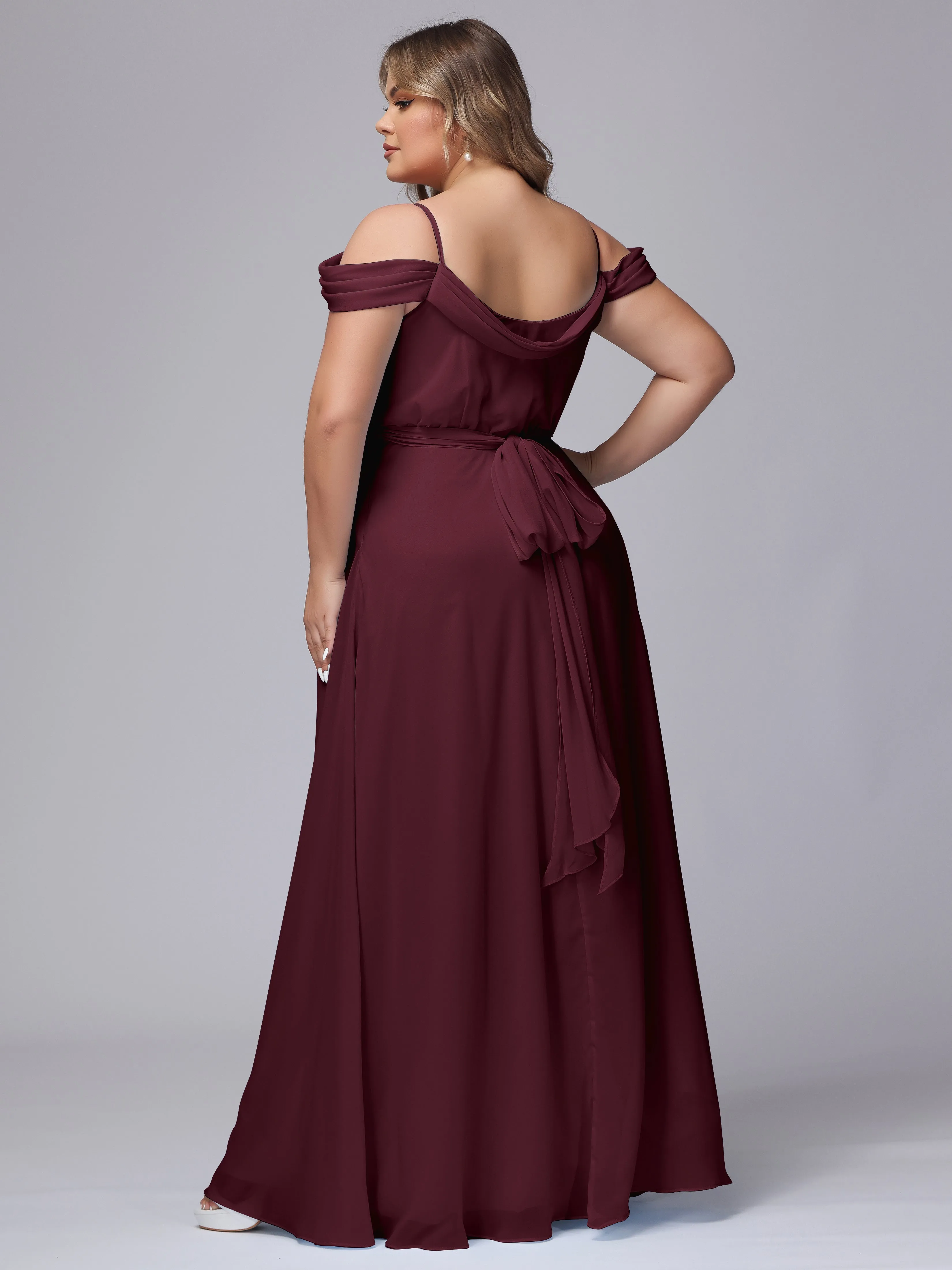 Off The Shoulder Chiffon Plus Size  Long Bridesmaid Dresses