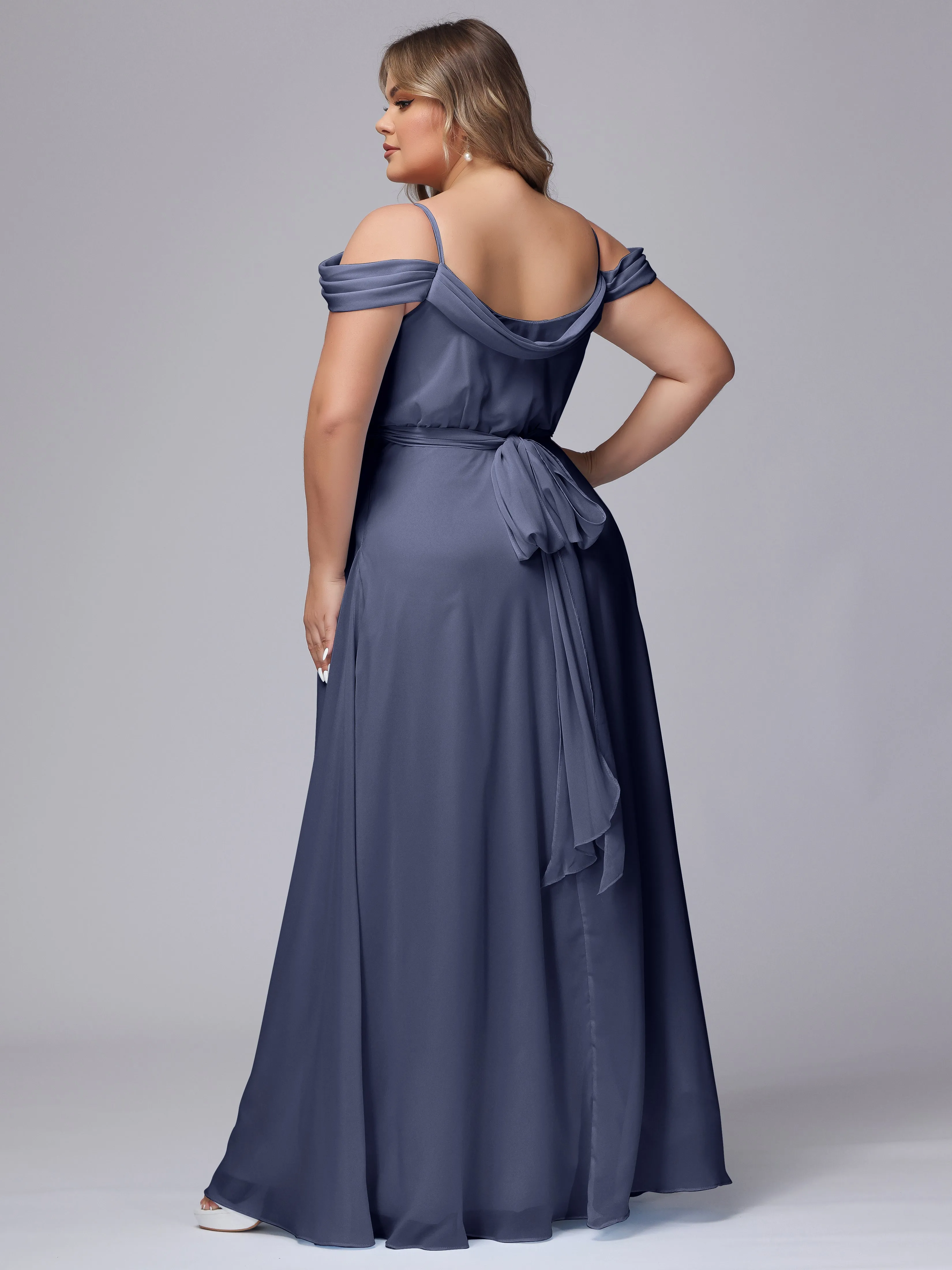 Off The Shoulder Chiffon Plus Size  Long Bridesmaid Dresses