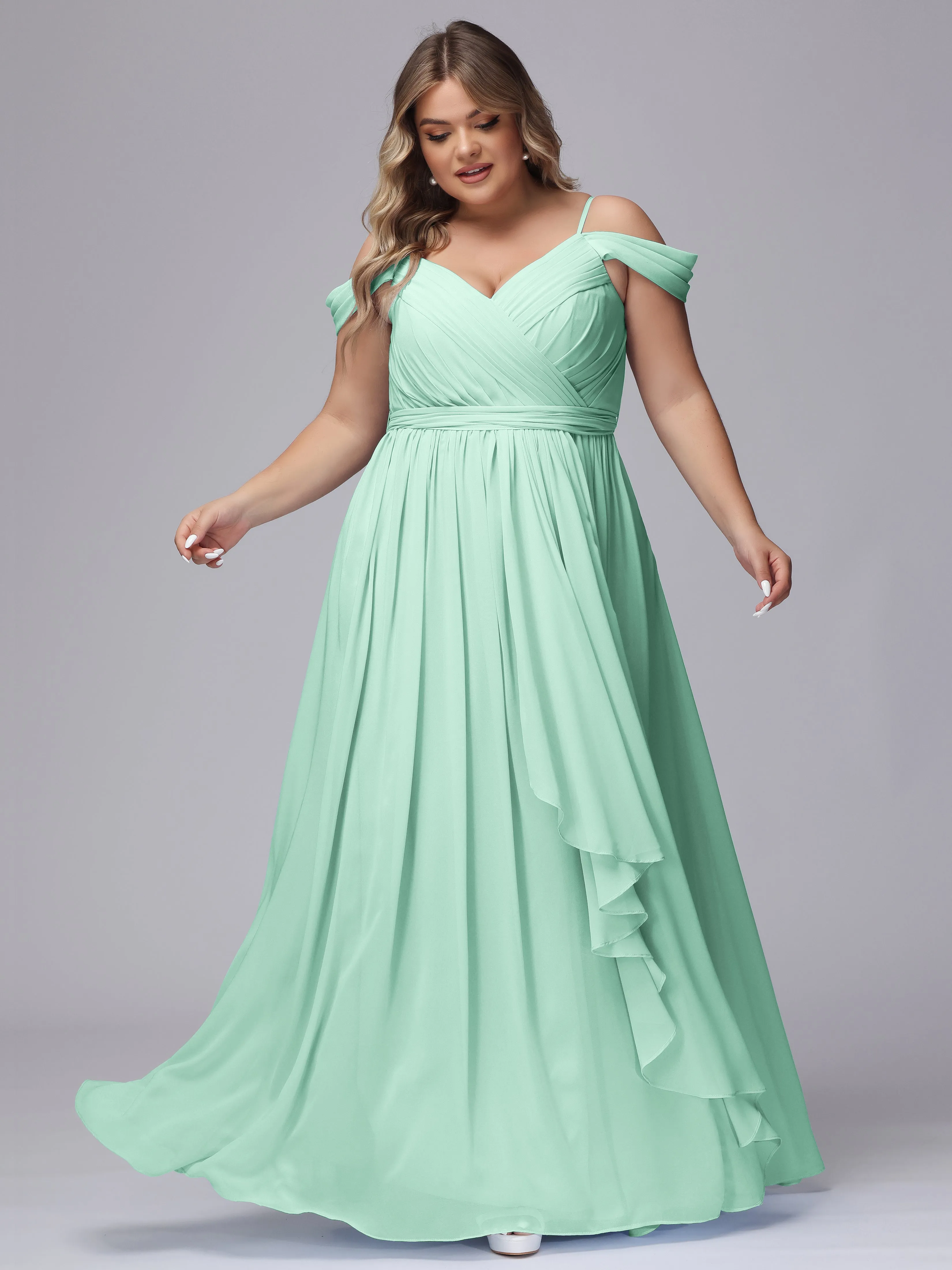 Off The Shoulder Chiffon Plus Size  Long Bridesmaid Dresses