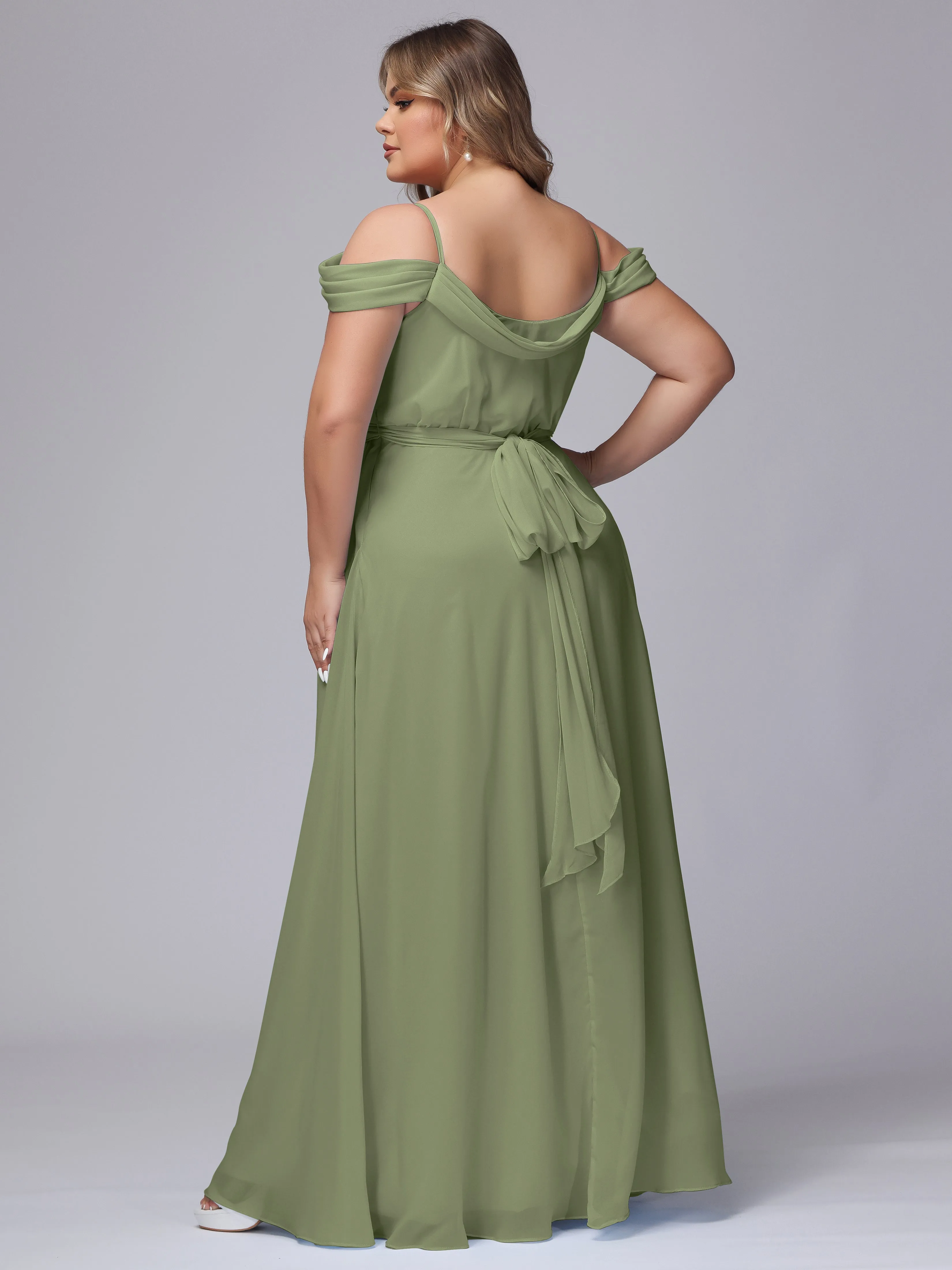 Off The Shoulder Chiffon Plus Size  Long Bridesmaid Dresses