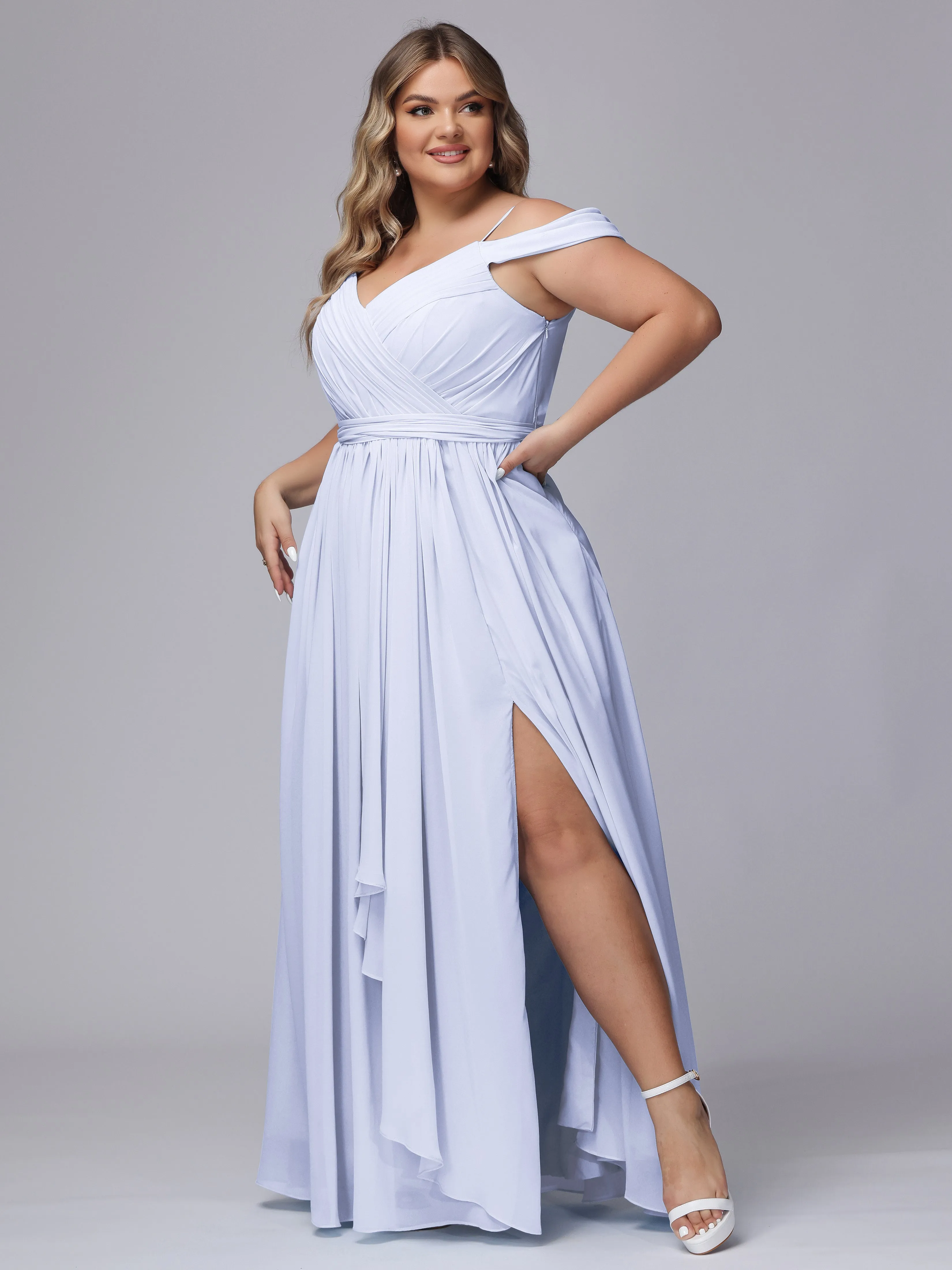 Off The Shoulder Chiffon Plus Size  Long Bridesmaid Dresses