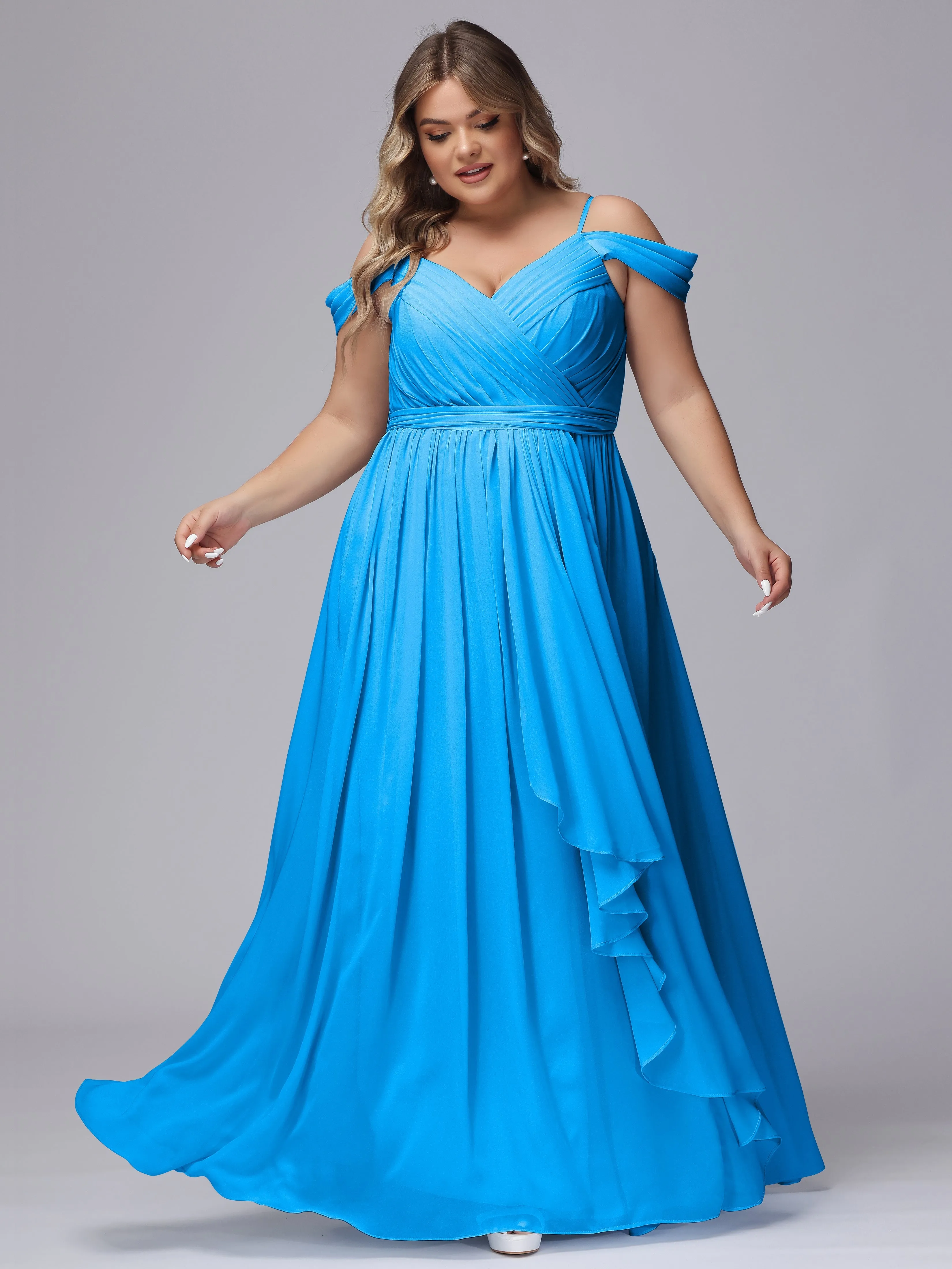 Off The Shoulder Chiffon Plus Size  Long Bridesmaid Dresses