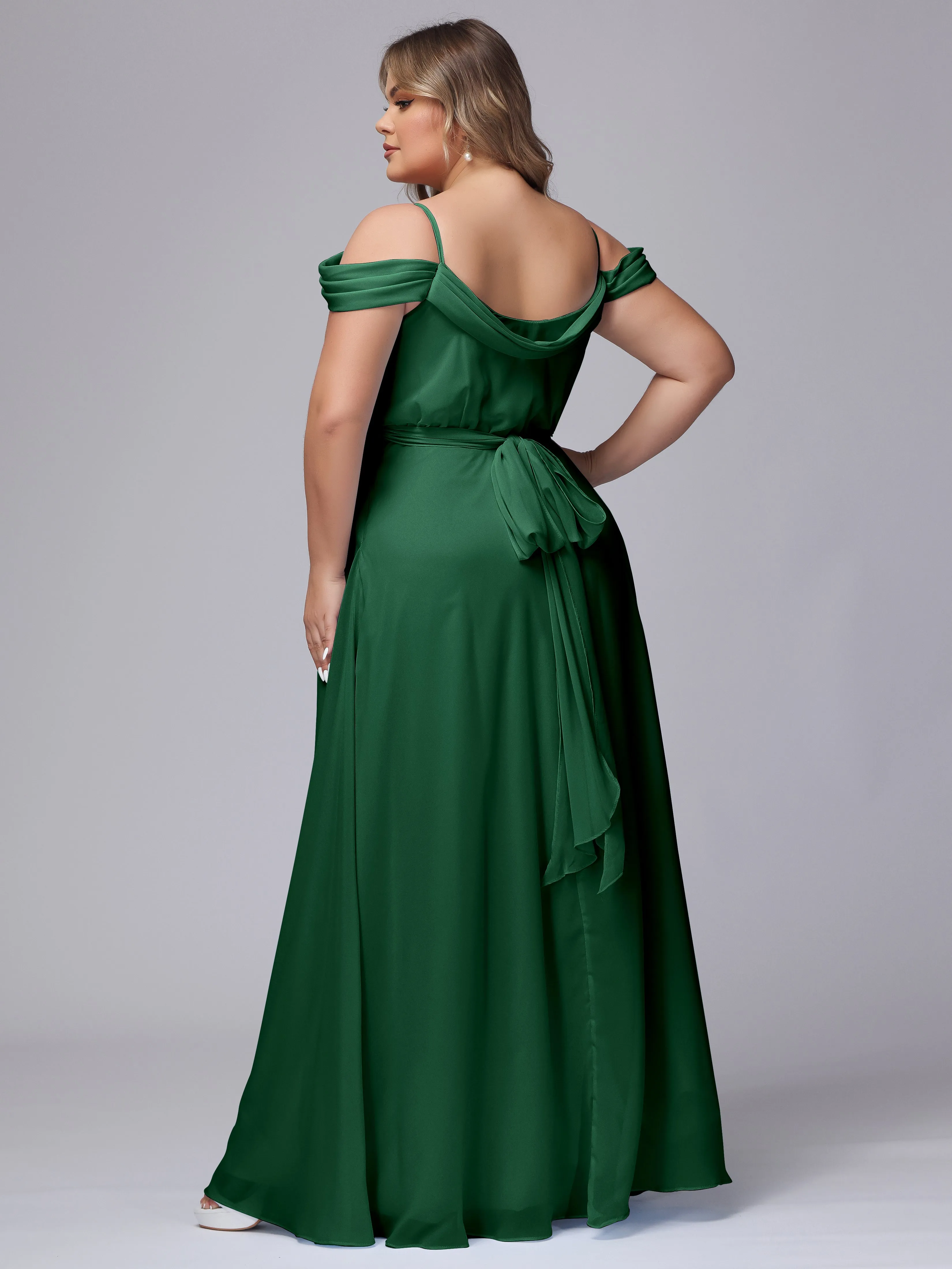 Off The Shoulder Chiffon Plus Size  Long Bridesmaid Dresses