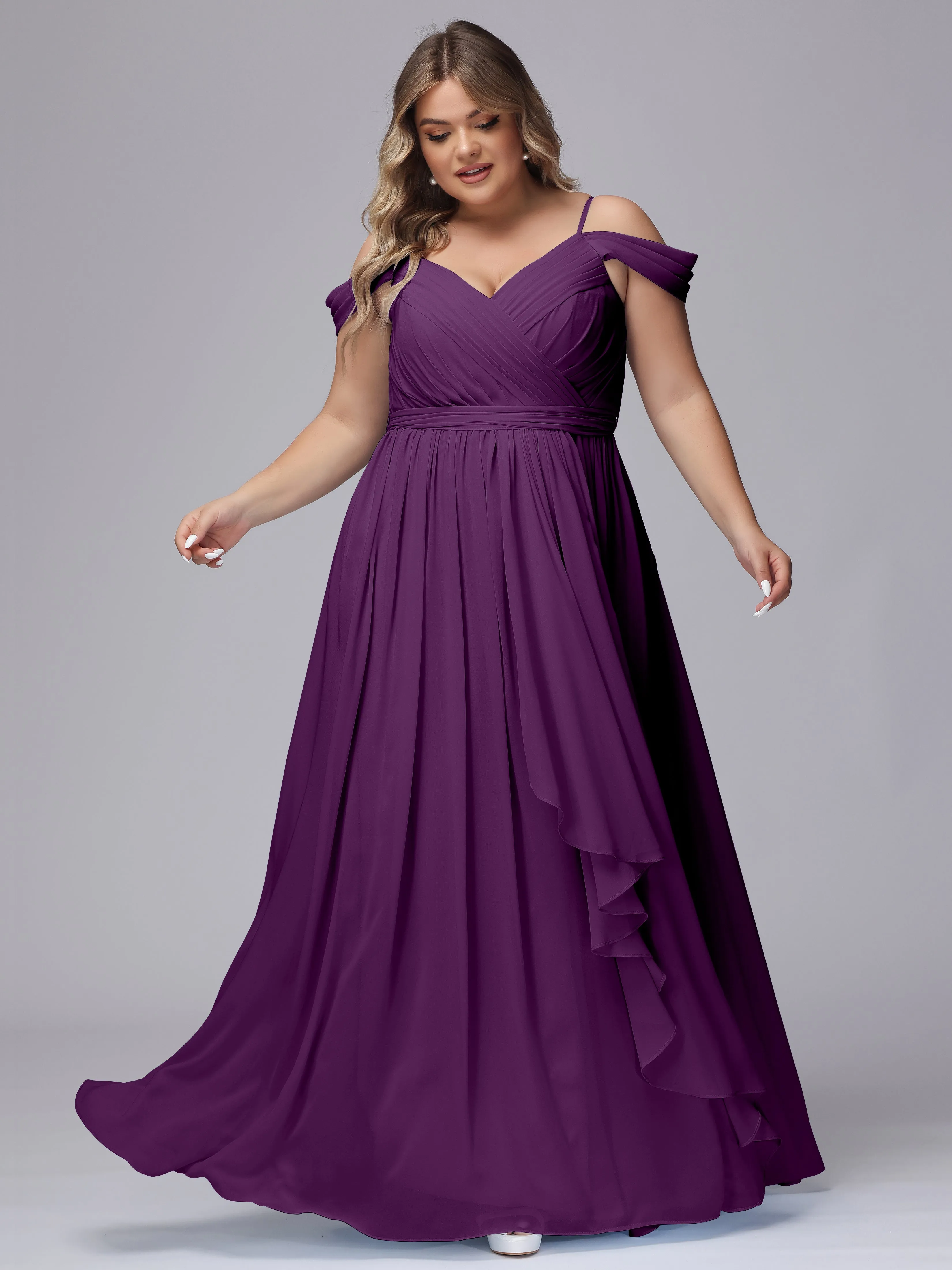 Off The Shoulder Chiffon Plus Size  Long Bridesmaid Dresses