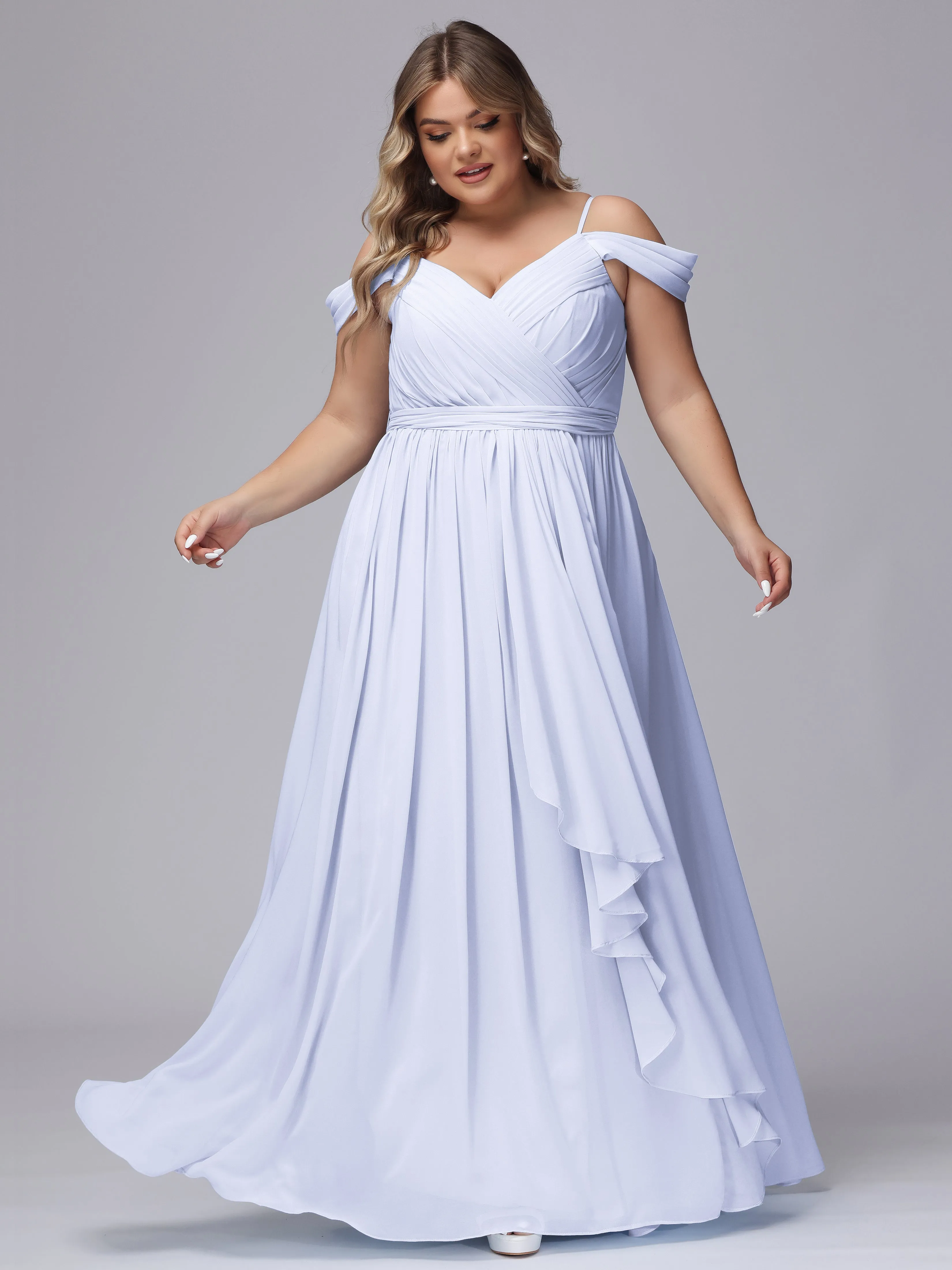 Off The Shoulder Chiffon Plus Size  Long Bridesmaid Dresses