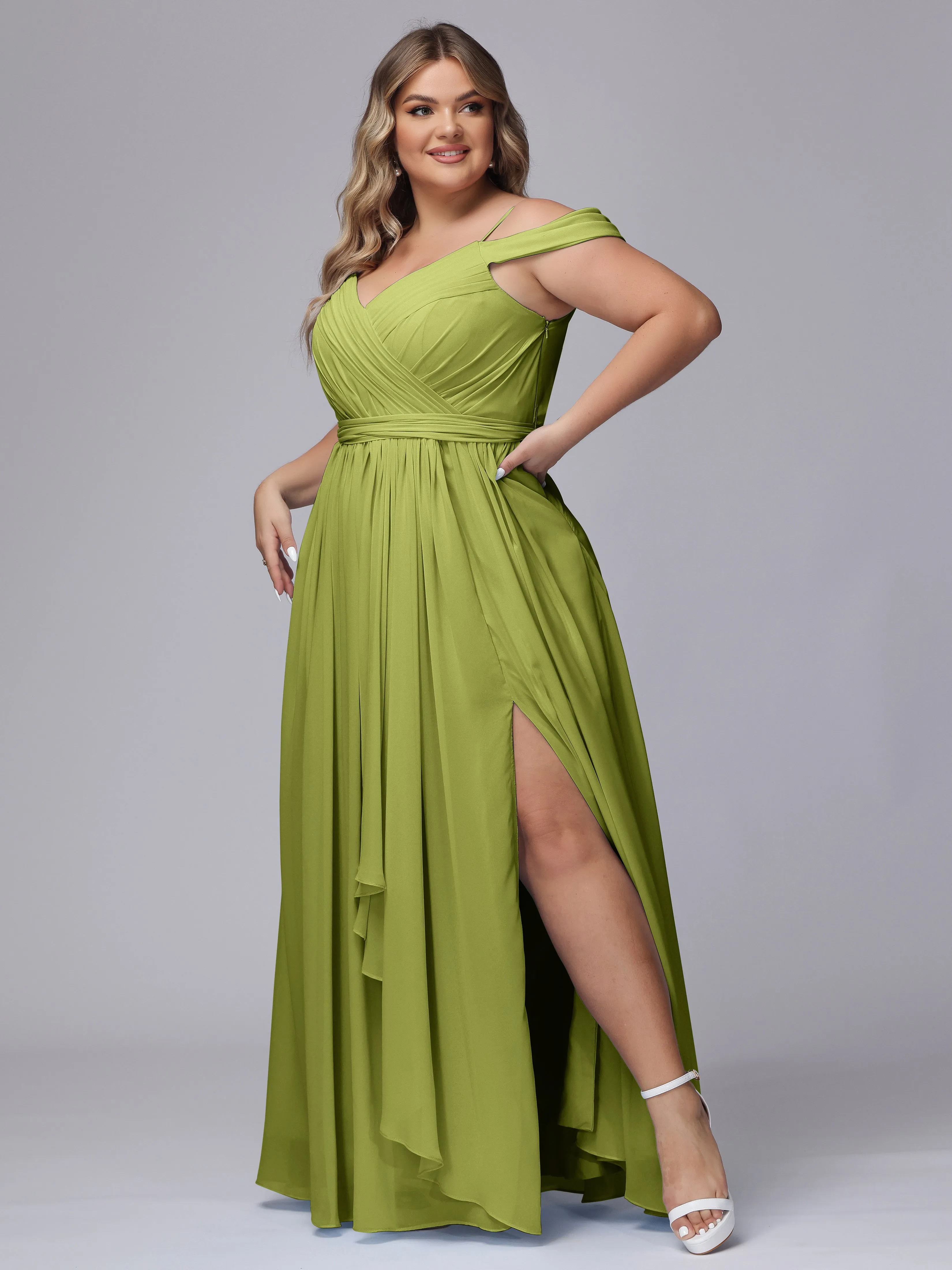 Off The Shoulder Chiffon Plus Size  Long Bridesmaid Dresses