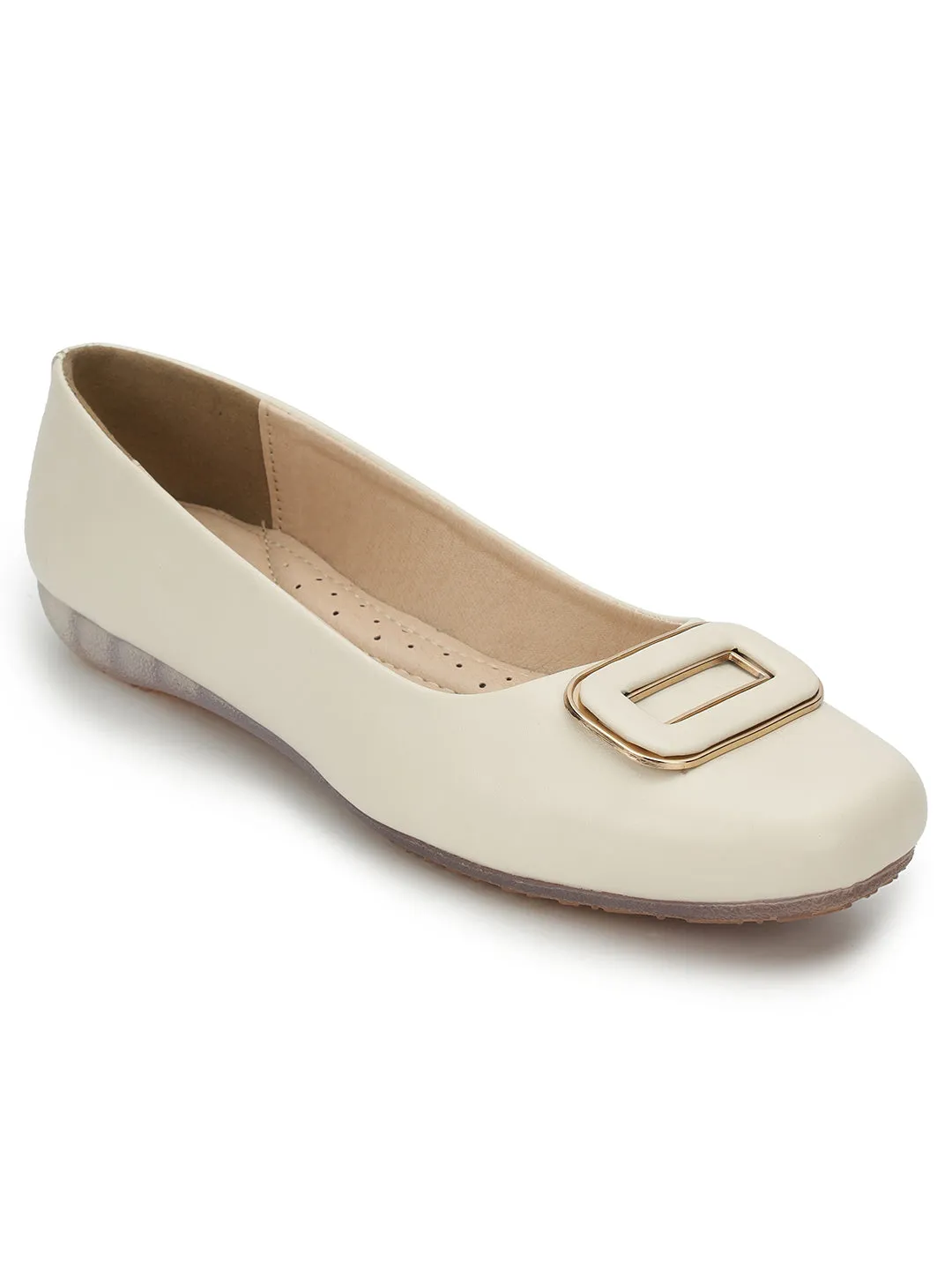 Off White PU Stylish Slip-On Flat Ballerina (TC-1206-OWHT)