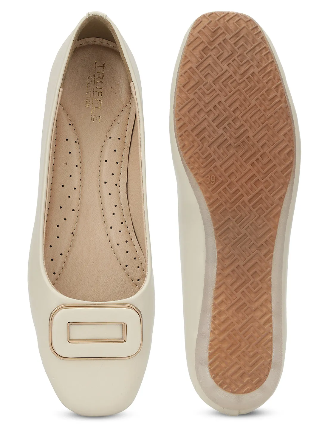 Off White PU Stylish Slip-On Flat Ballerina (TC-1206-OWHT)