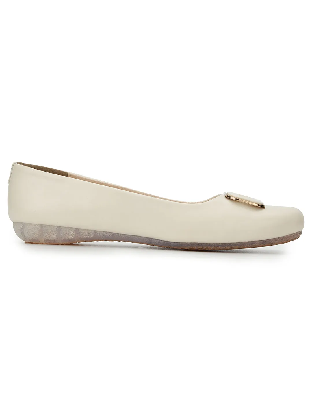 Off White PU Stylish Slip-On Flat Ballerina (TC-1206-OWHT)