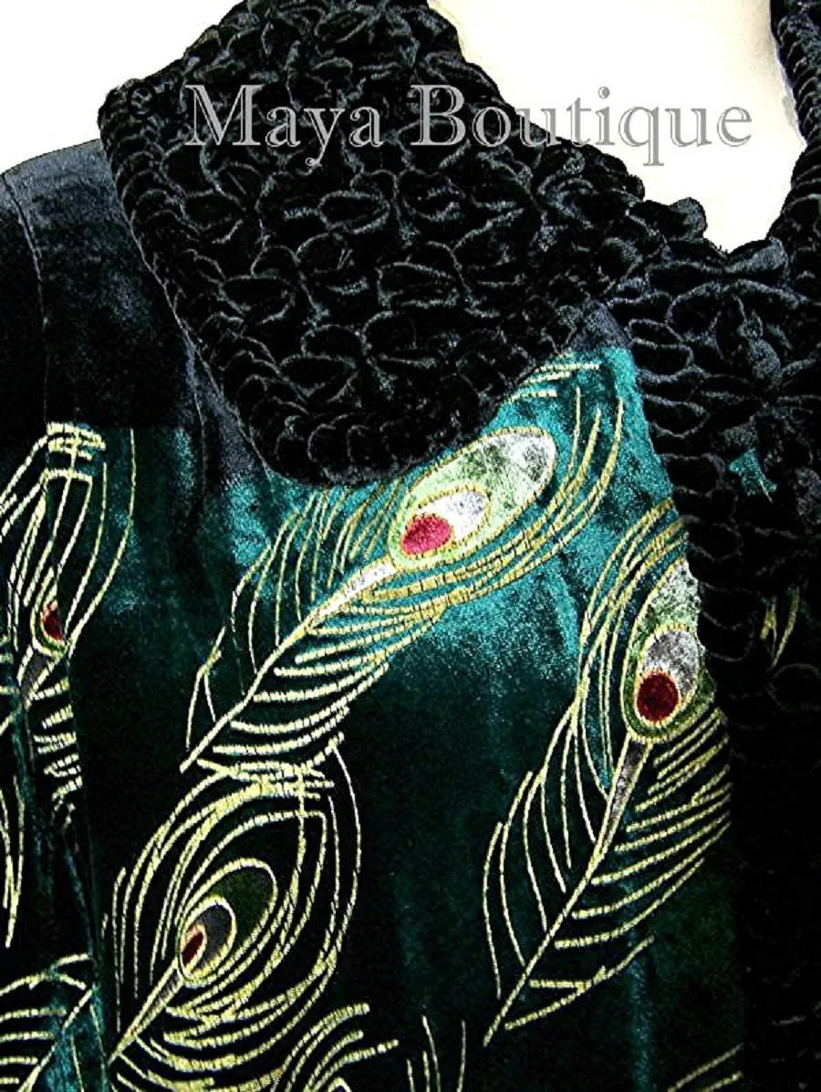 Opera Coat Duster Silk Velvet Black Multi Long S/M Maya Matazaro Art To Wear