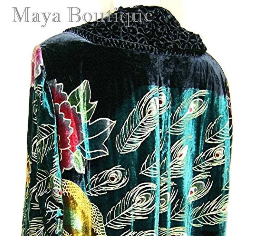 Opera Coat Duster Silk Velvet Black Multi Long S/M Maya Matazaro Art To Wear