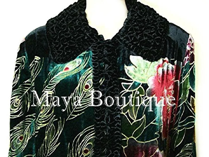 Opera Coat Duster Silk Velvet Black Multi Long S/M Maya Matazaro Art To Wear