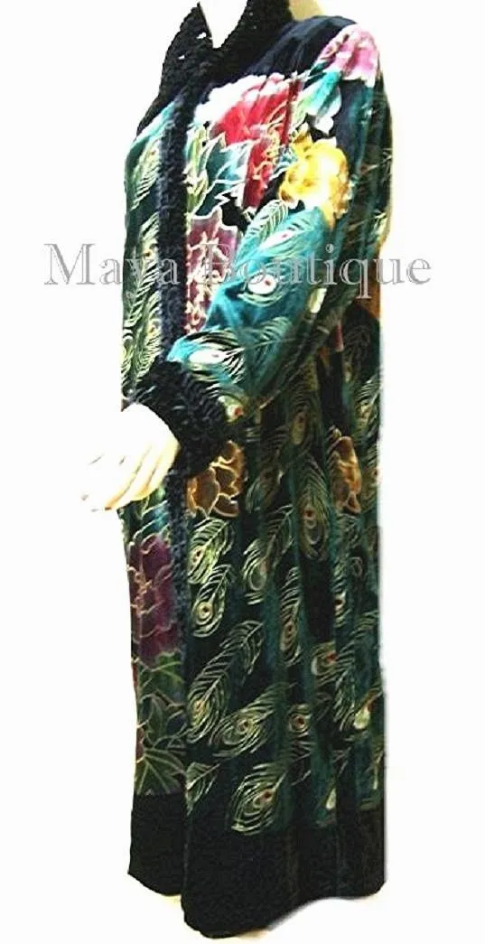 Opera Coat Duster Silk Velvet Black Multi Long S/M Maya Matazaro Art To Wear