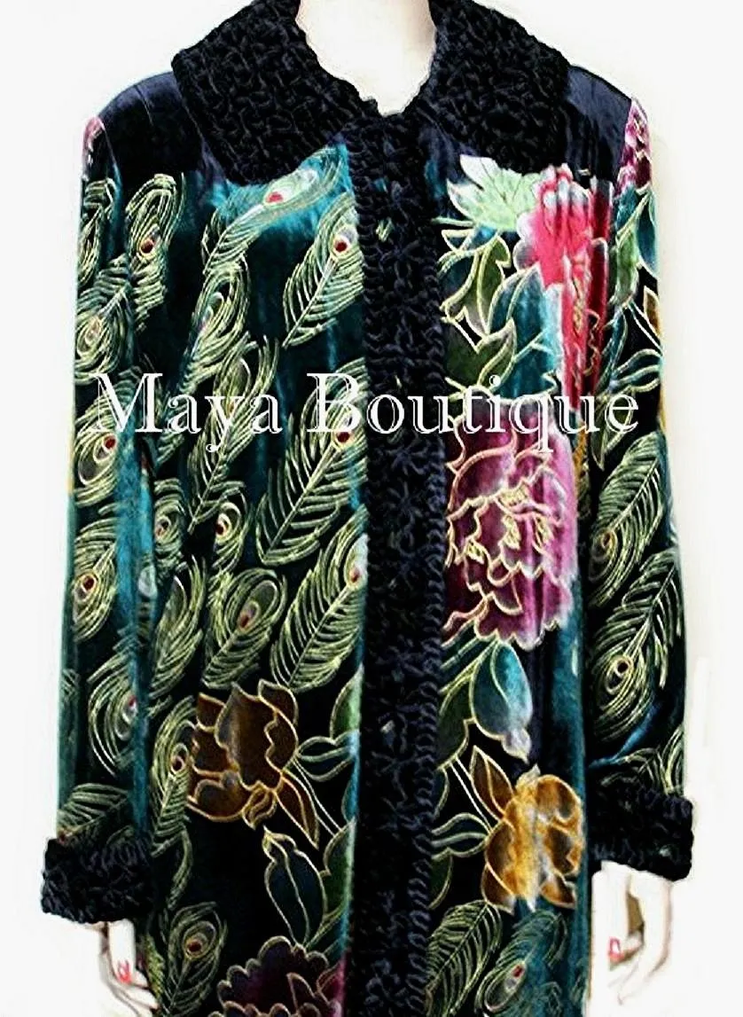 Opera Coat Duster Silk Velvet Black Multi Long S/M Maya Matazaro Art To Wear