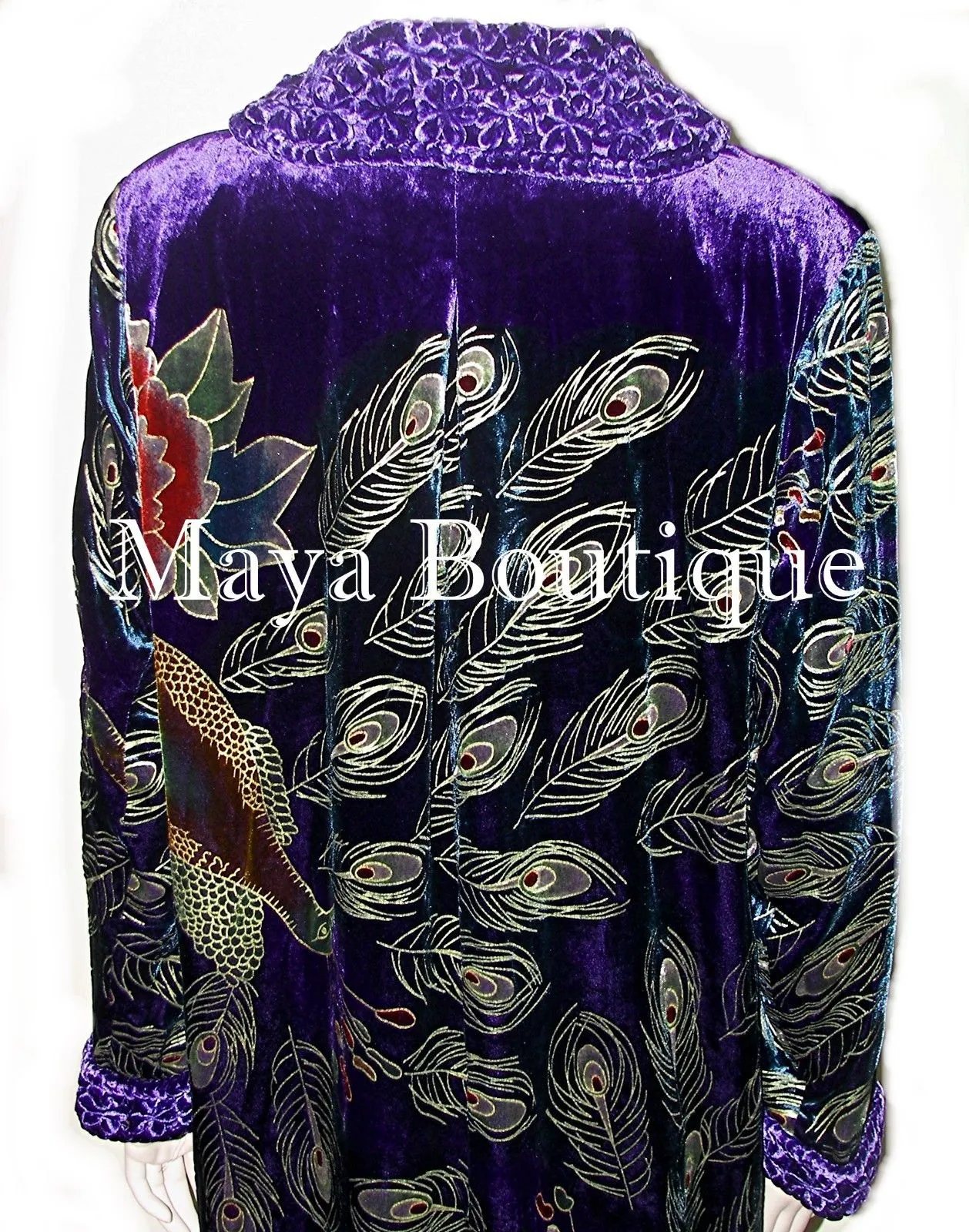 Opera Coat Duster Silk Velvet Purple Peacock Long Lined 1X-2X Maya Matazaro