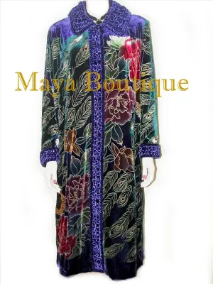 Opera Coat Duster Silk Velvet Purple Peacock Long Lined 1X-2X Maya Matazaro