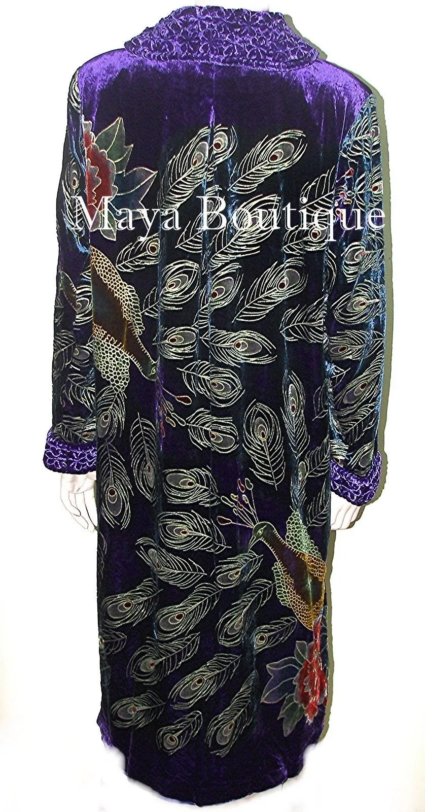 Opera Coat Duster Silk Velvet Purple Peacock Long Lined 1X-2X Maya Matazaro