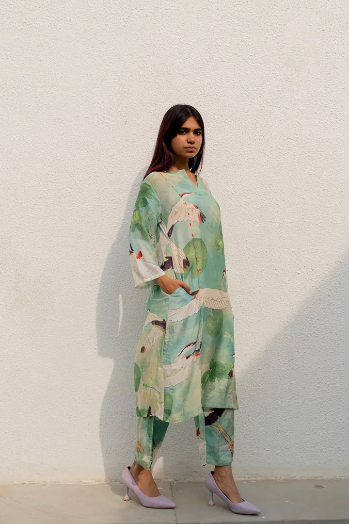 Oriental Cranes and Frogs Kurta