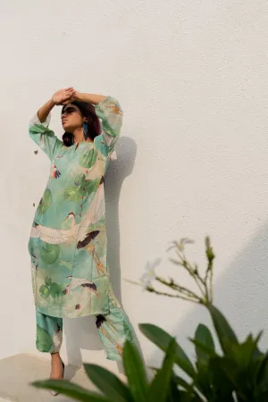 Oriental Cranes and Frogs Kurta