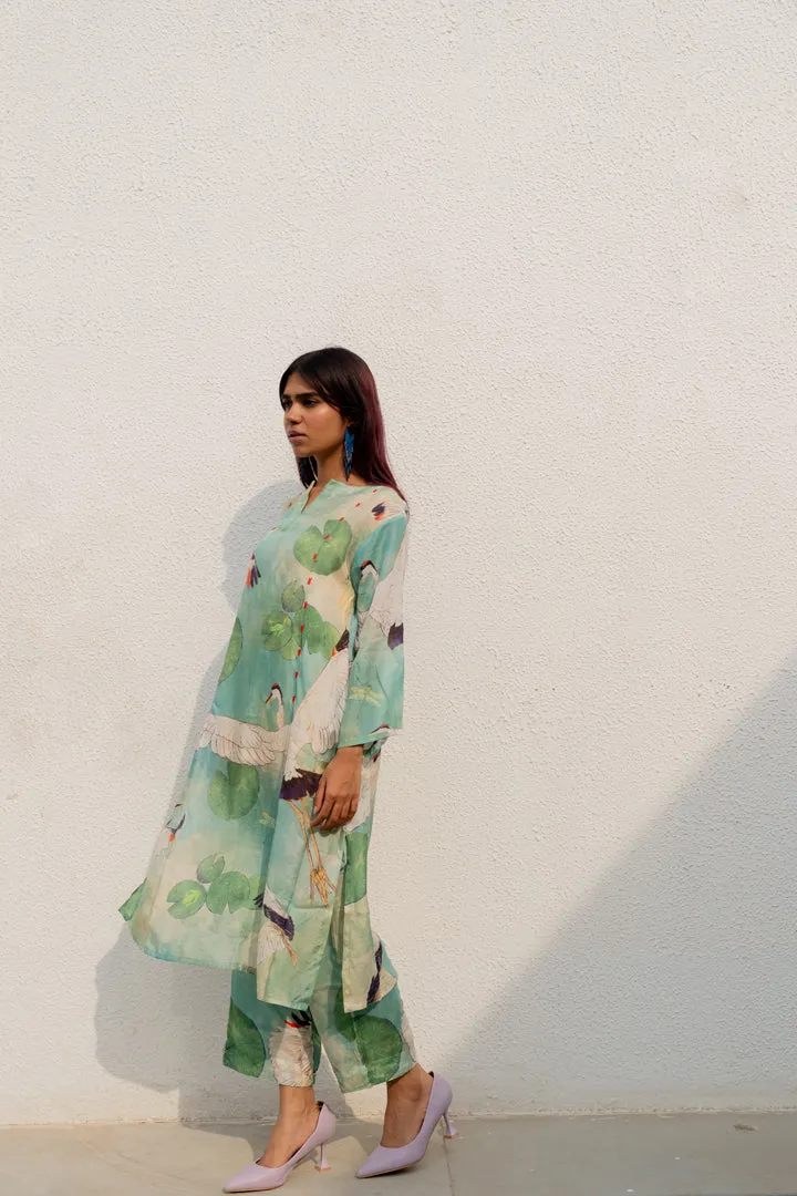 Oriental Cranes and Frogs Kurta