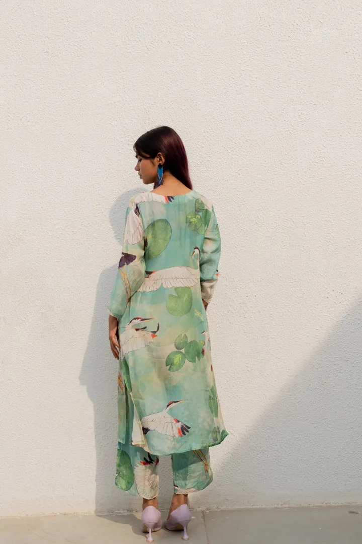 Oriental Cranes and Frogs Kurta