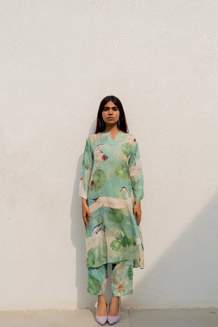 Oriental Cranes and Frogs Kurta