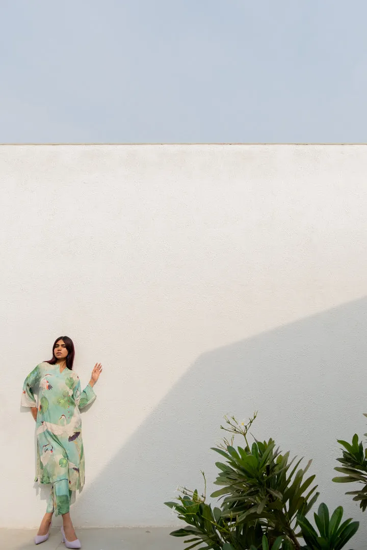 Oriental Cranes and Frogs Kurta
