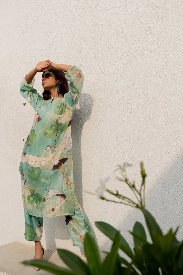 Oriental Cranes and Frogs Kurta