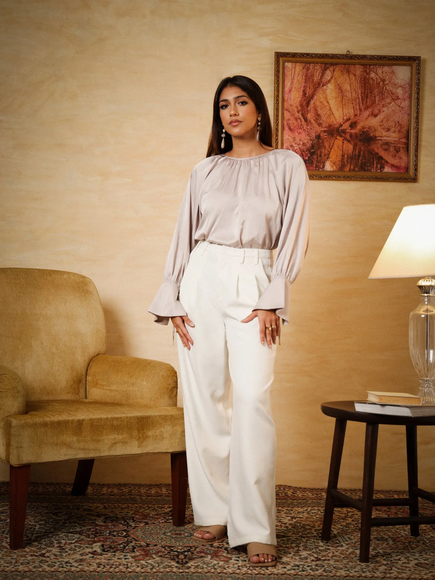Over Sized High Neck Satin Body Suit