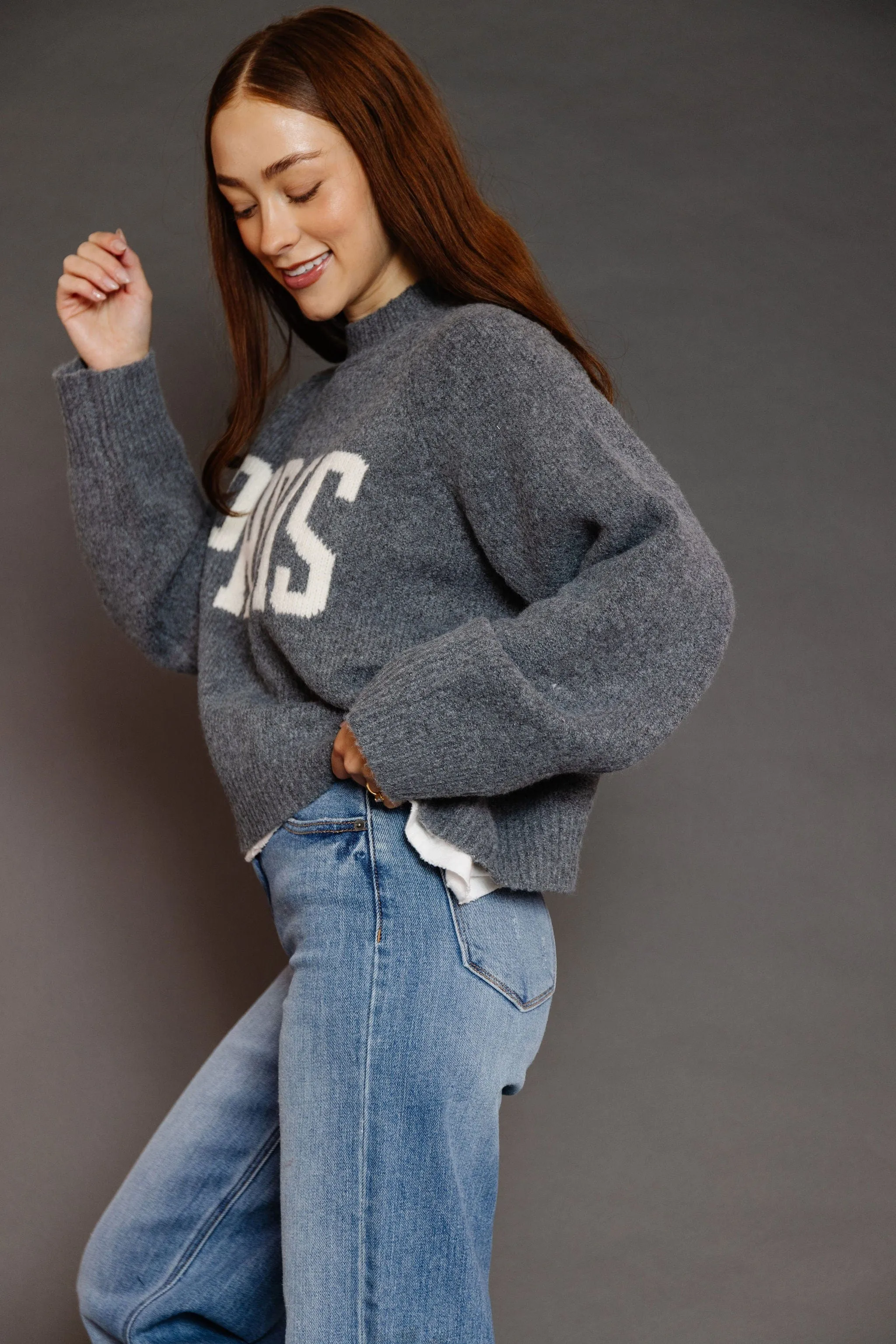Paris Letter Front Sweater in Gray