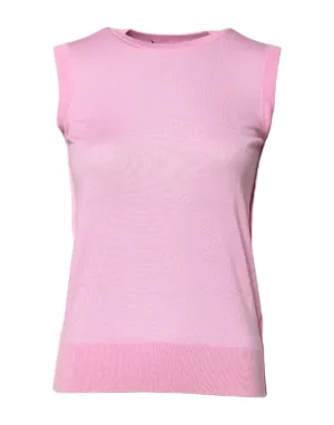 Pink Cashmere Round Neck Sleeveless Tank Top