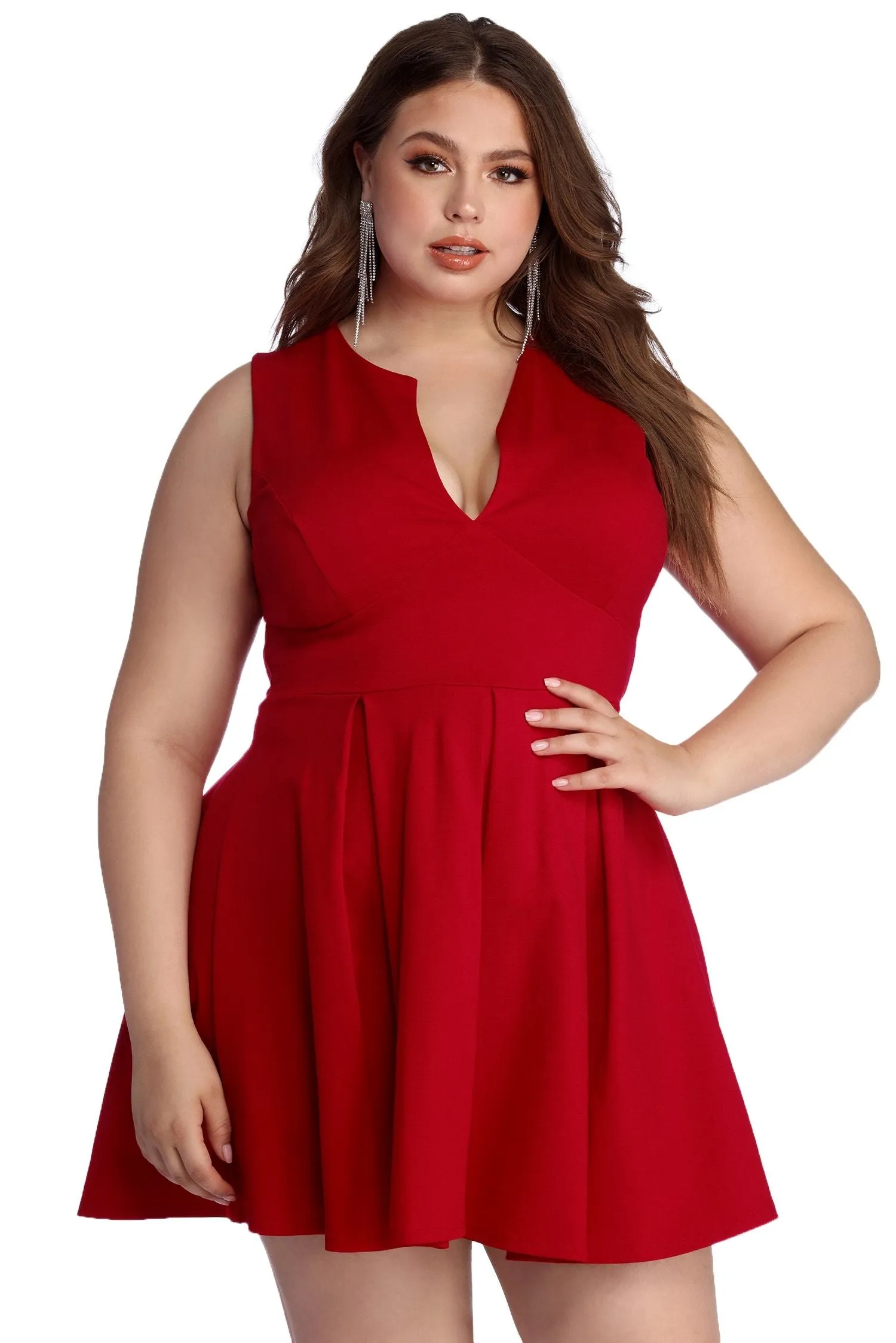 Plus Pretty And Charming Pleated Skater Dress