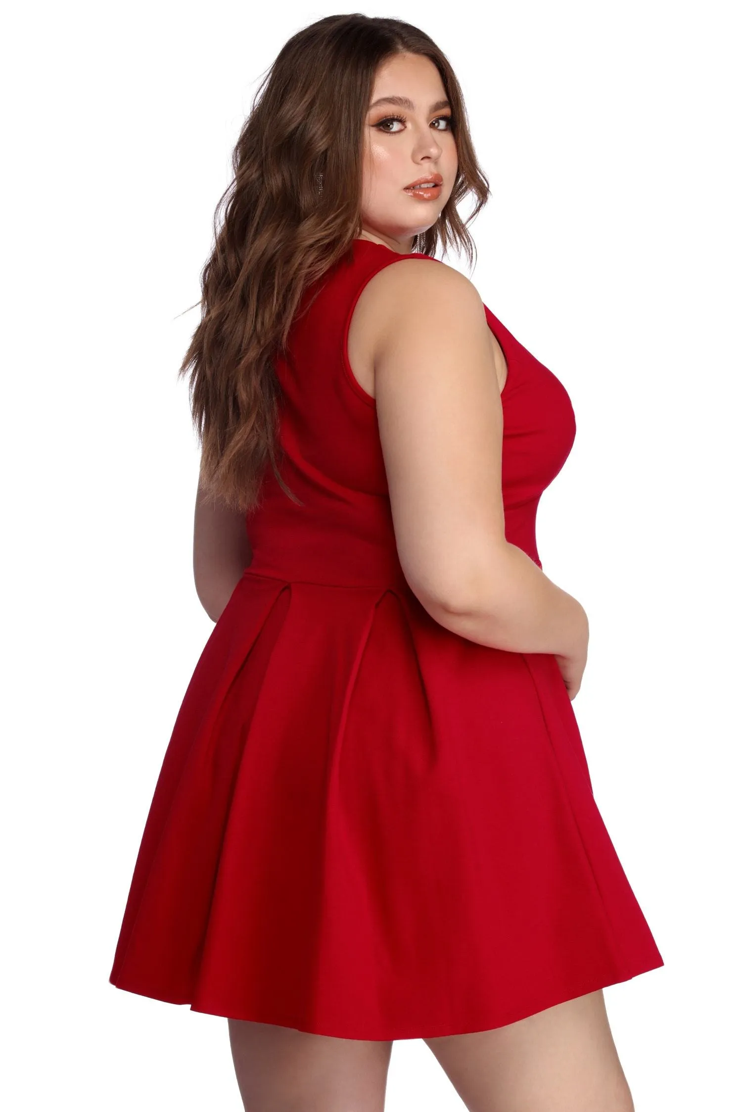 Plus Pretty And Charming Pleated Skater Dress