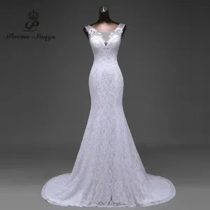 POEMSSONG - Original Hot Sale Free Shipping Elegant Beautiful Lace Flowers Mermaid Wedding Dress  Vestidos De Noi