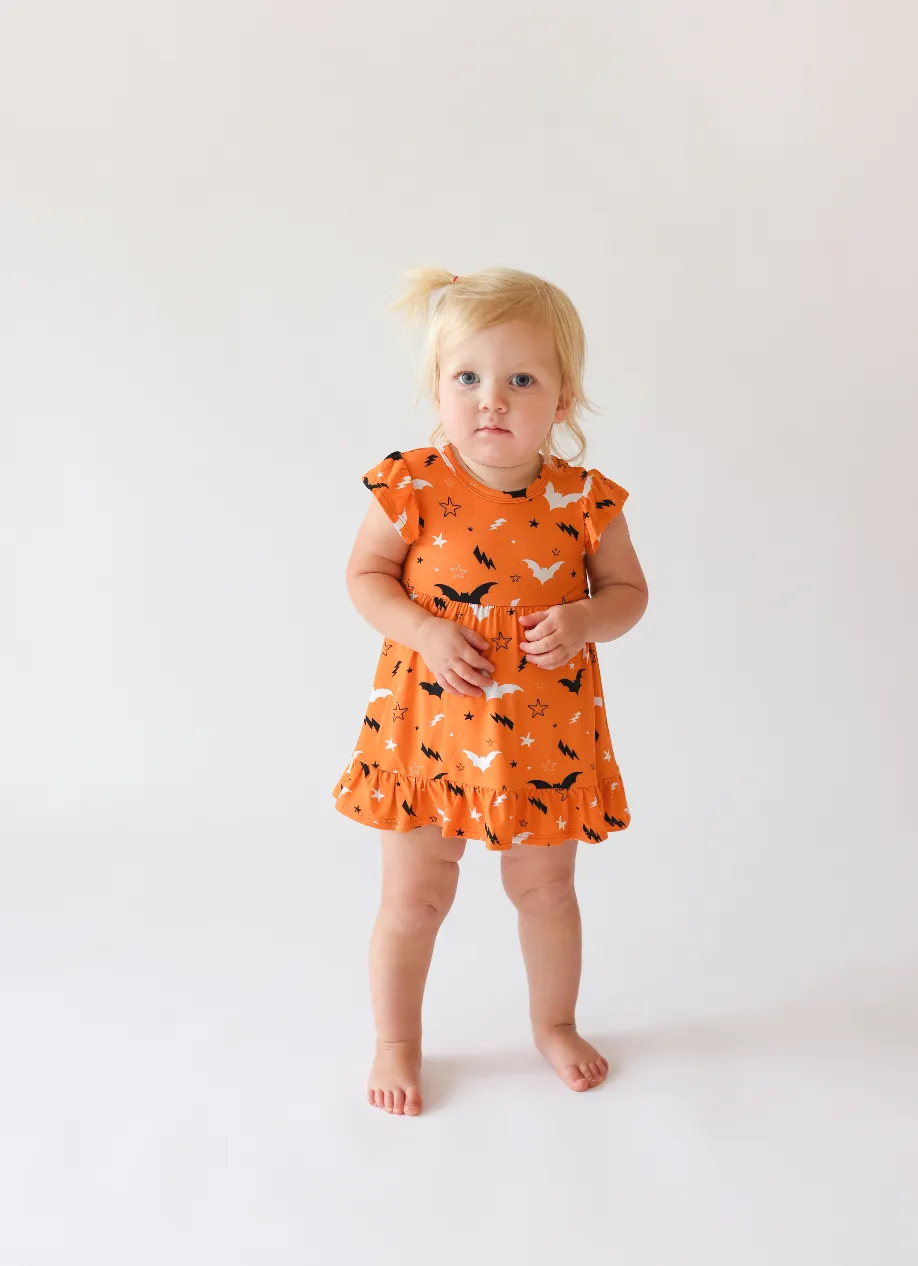 Posh Peanut Cap Sleeve Girls Ruffled Bodysuit Dress in Hendrix