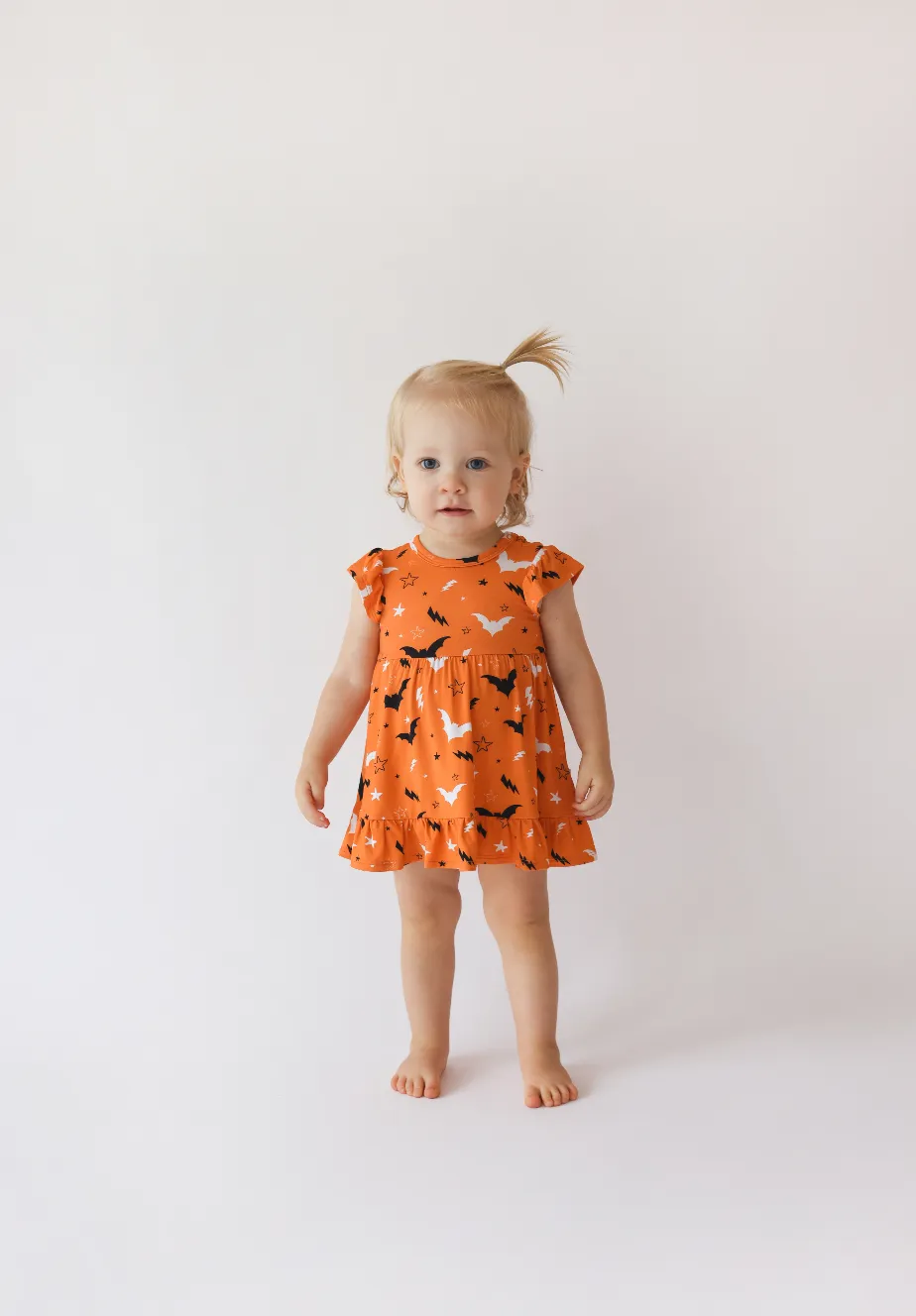 Posh Peanut Cap Sleeve Girls Ruffled Bodysuit Dress in Hendrix