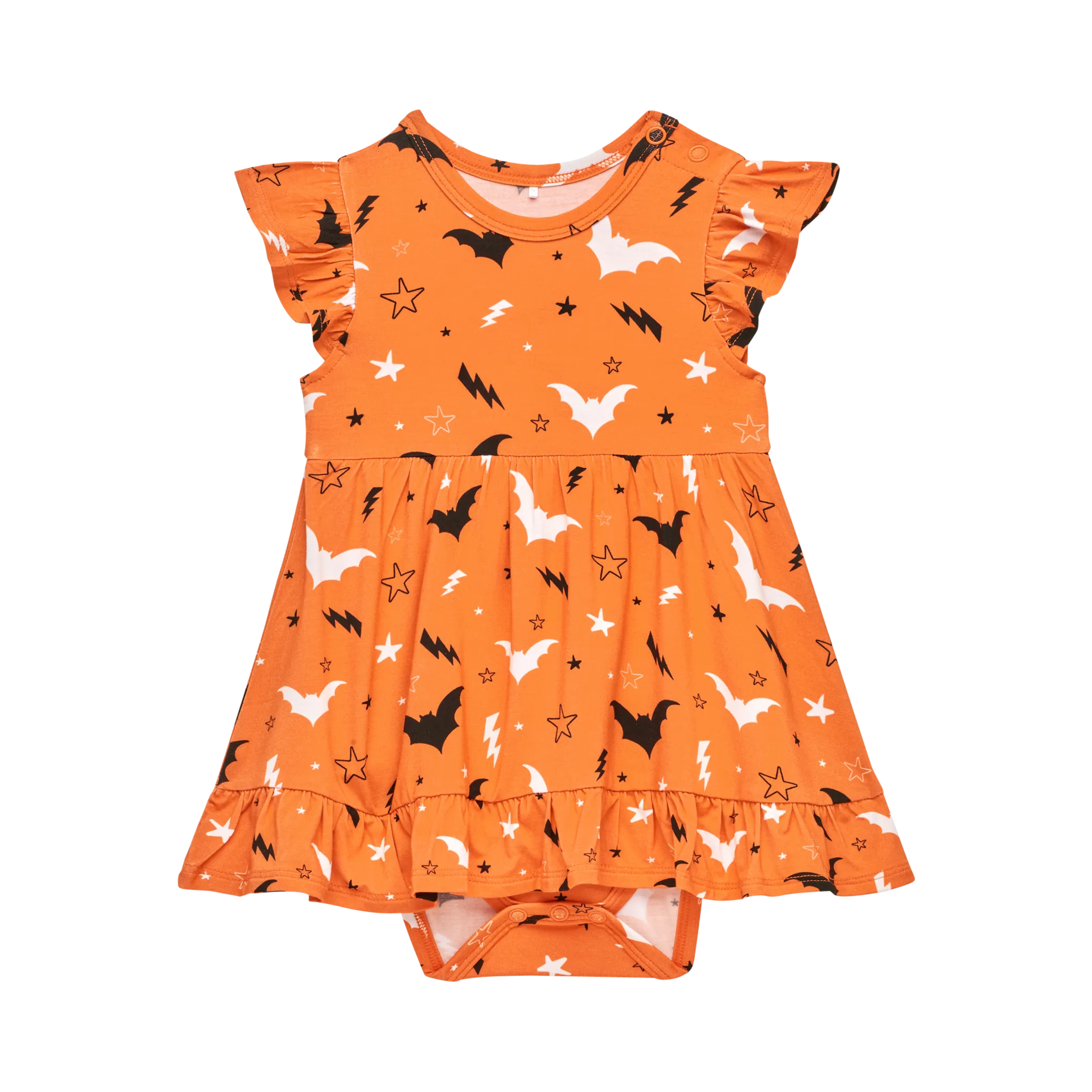 Posh Peanut Cap Sleeve Girls Ruffled Bodysuit Dress in Hendrix