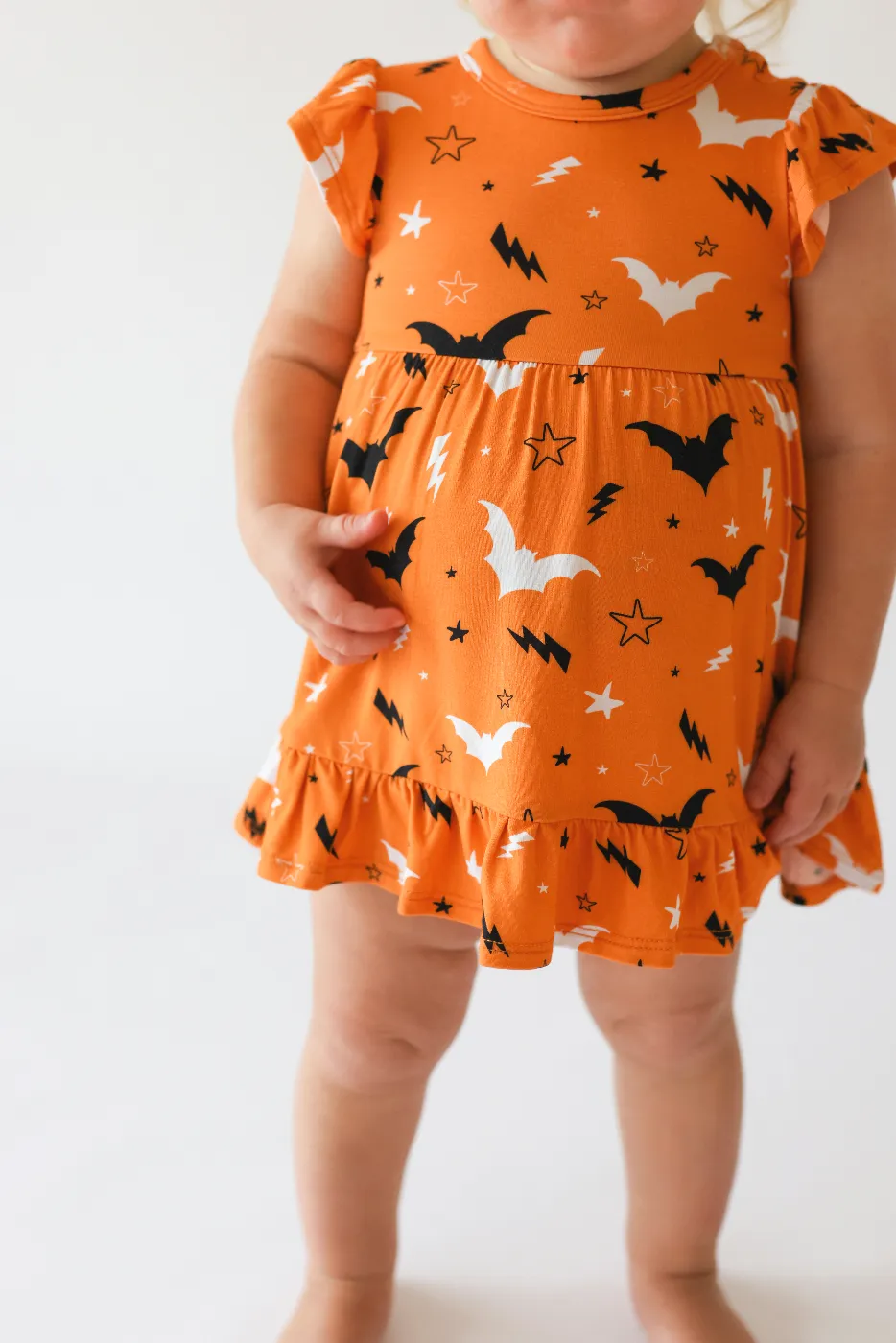 Posh Peanut Cap Sleeve Girls Ruffled Bodysuit Dress in Hendrix