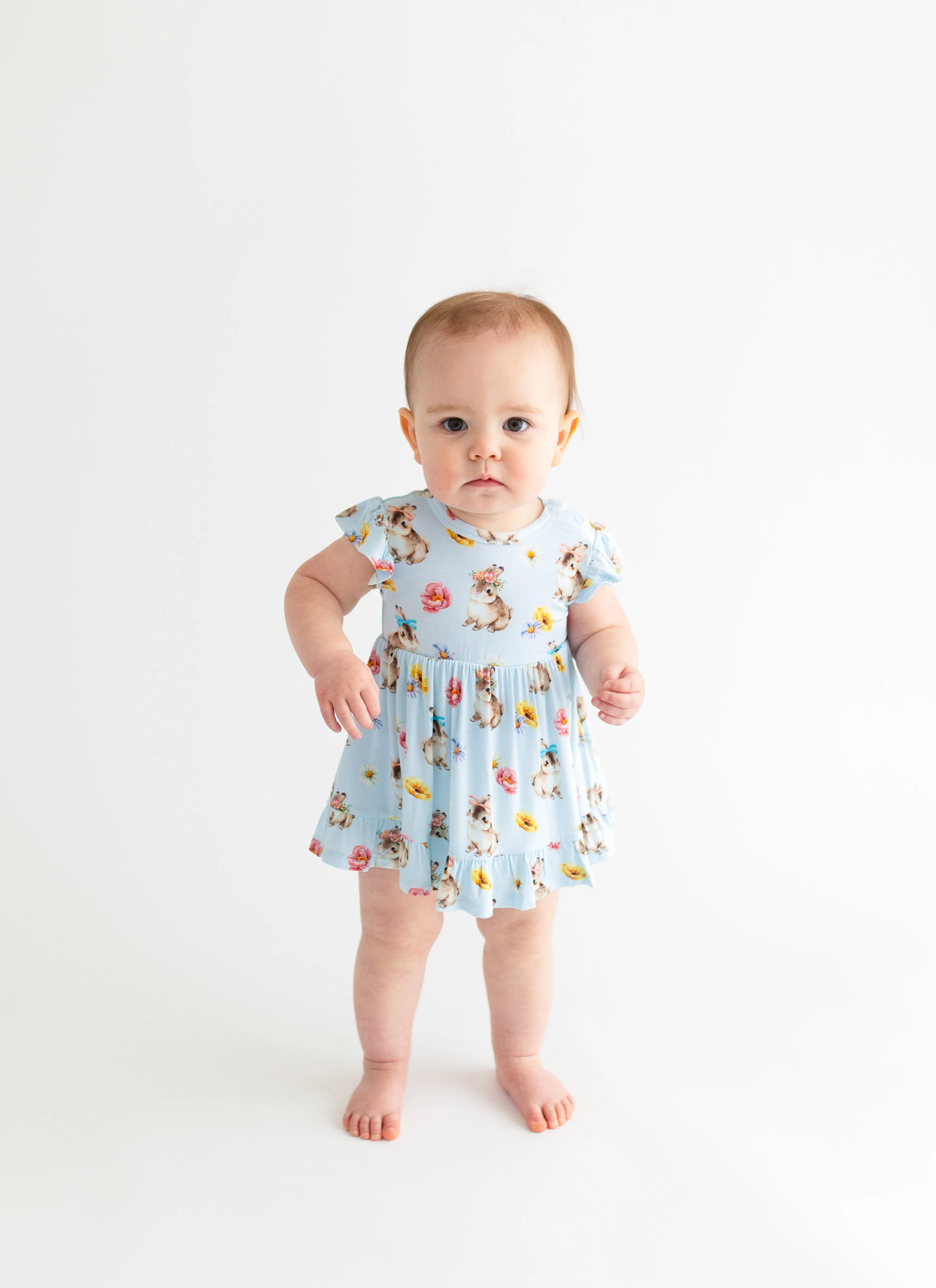 Posh Peanut Cap Sleeve Ruffled Girls Bodysuit Dress in Tinsley Jane