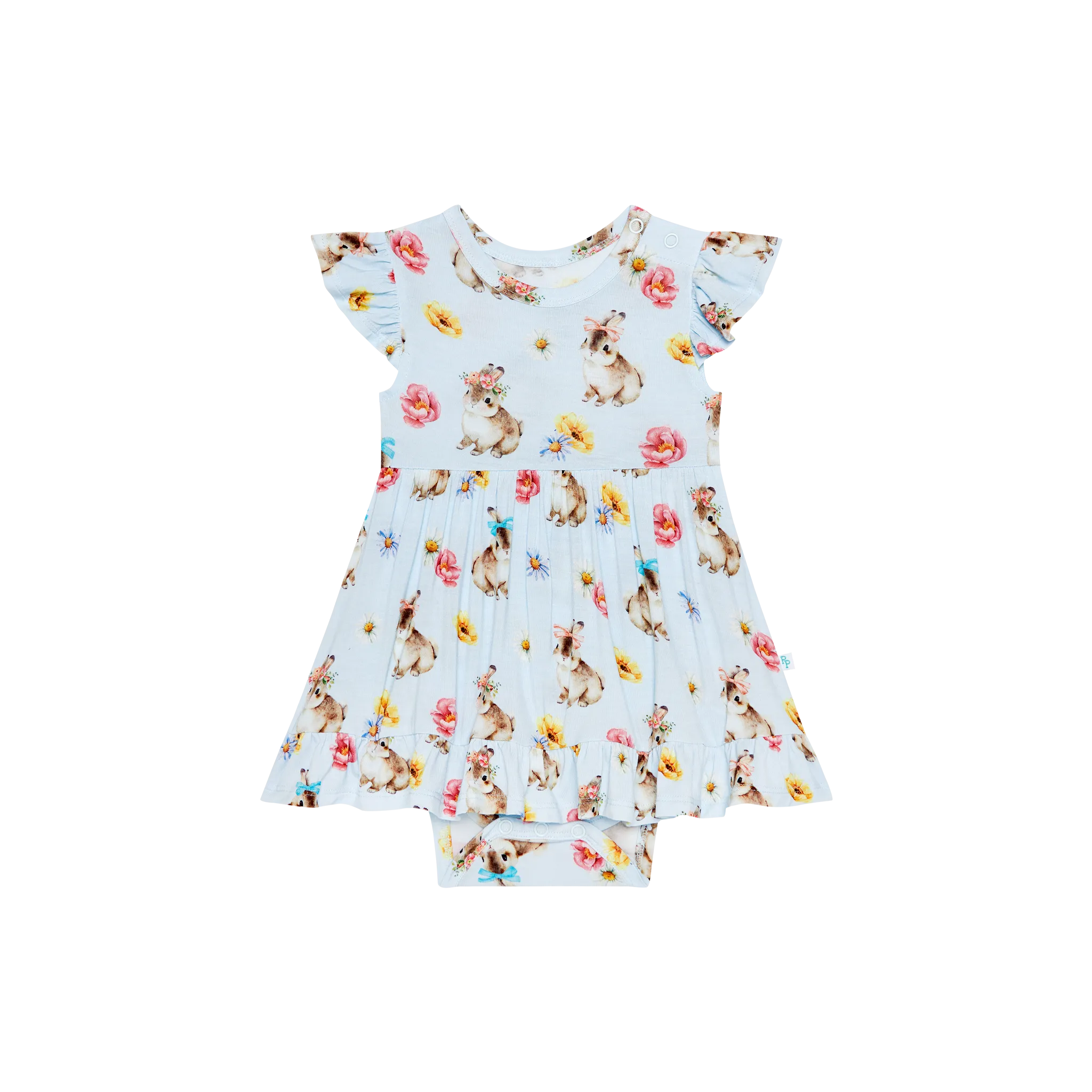 Posh Peanut Cap Sleeve Ruffled Girls Bodysuit Dress in Tinsley Jane