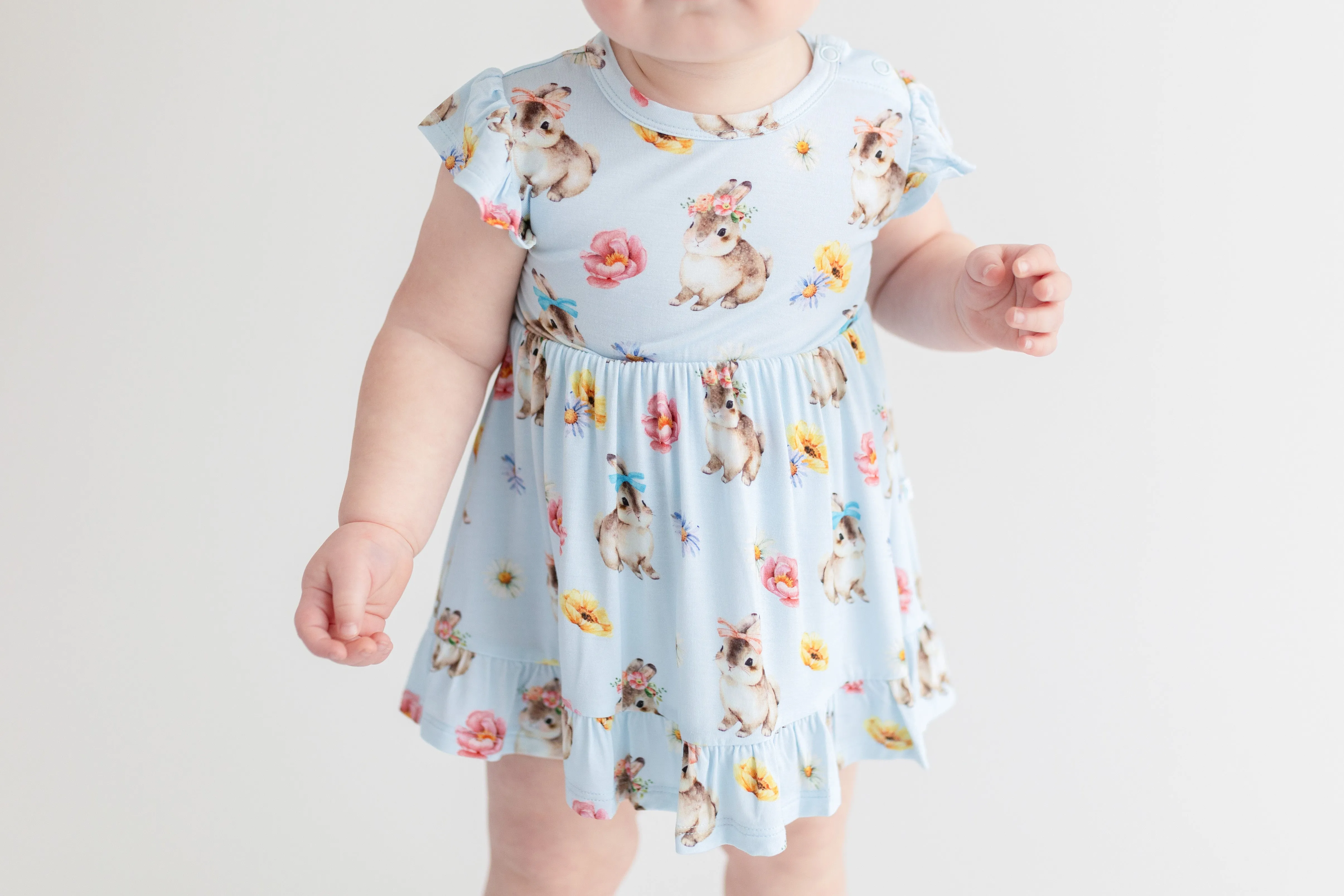 Posh Peanut Cap Sleeve Ruffled Girls Bodysuit Dress in Tinsley Jane