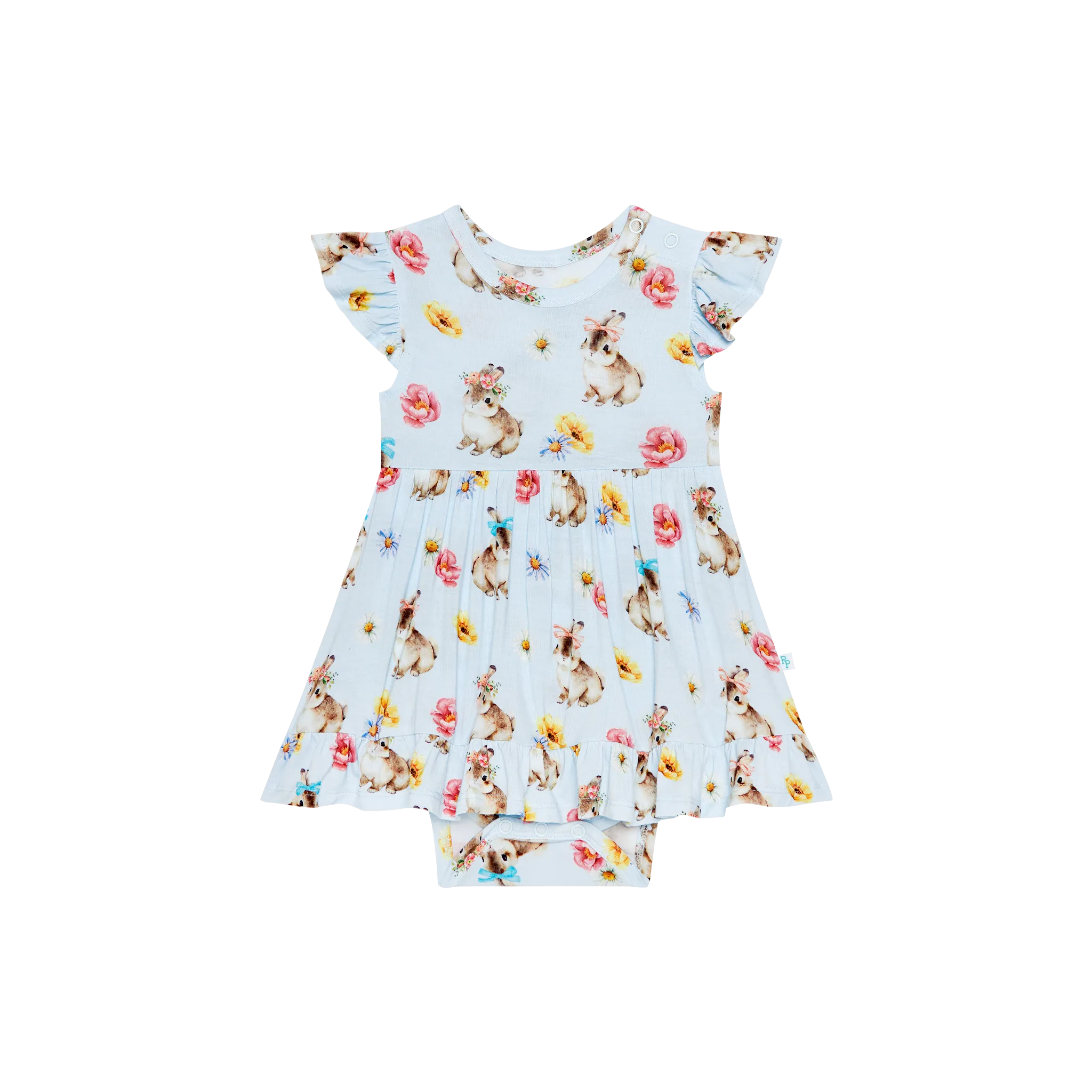 Posh Peanut Cap Sleeve Ruffled Girls Bodysuit Dress in Tinsley Jane