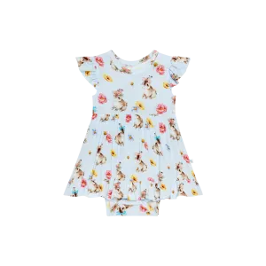 Posh Peanut Cap Sleeve Ruffled Girls Bodysuit Dress in Tinsley Jane